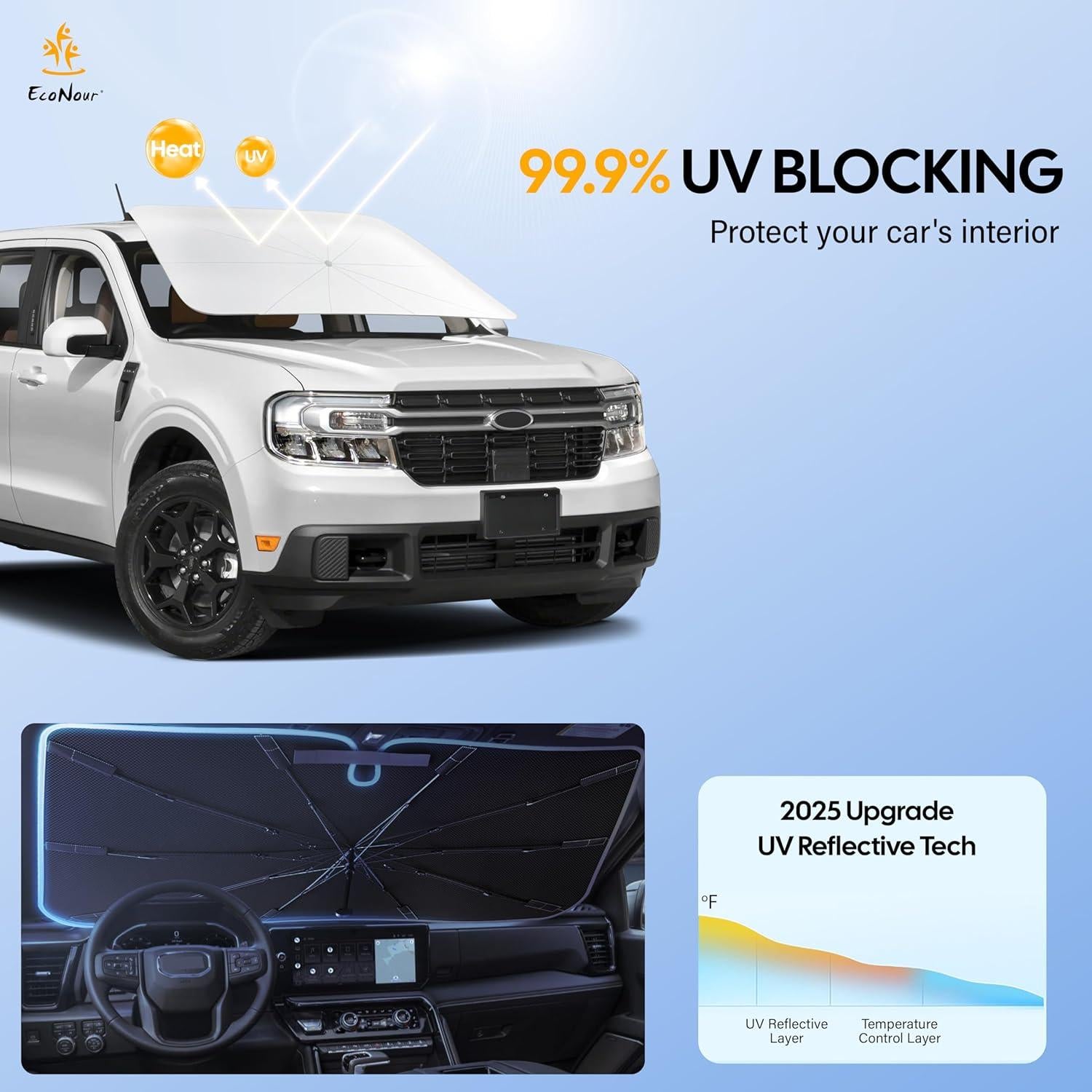 Paraguas Parasol EcoNour para Parabrisas de SUV y Camiones - Grande