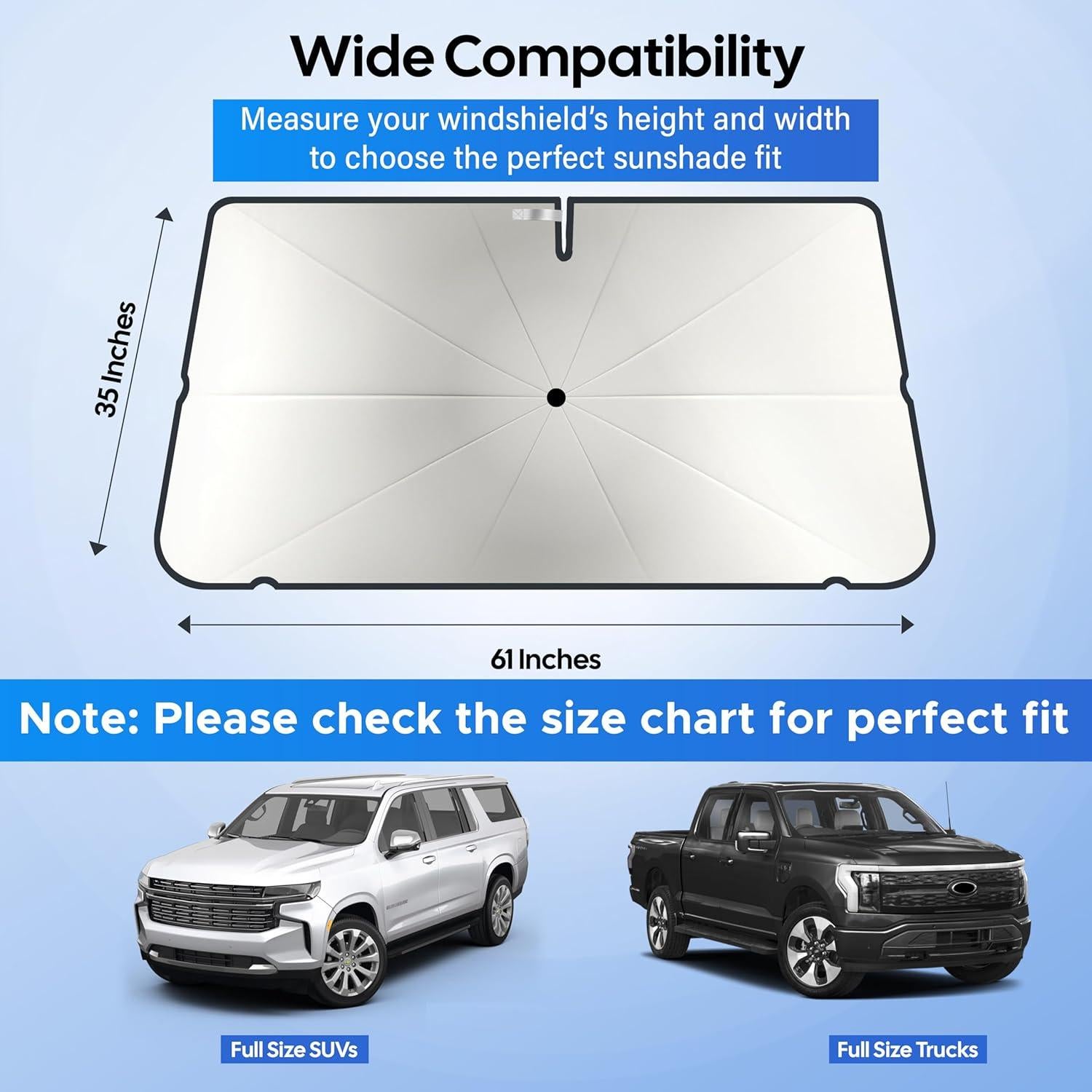 Paraguas Parasol EcoNour para Parabrisas de SUV y Camiones - Grande