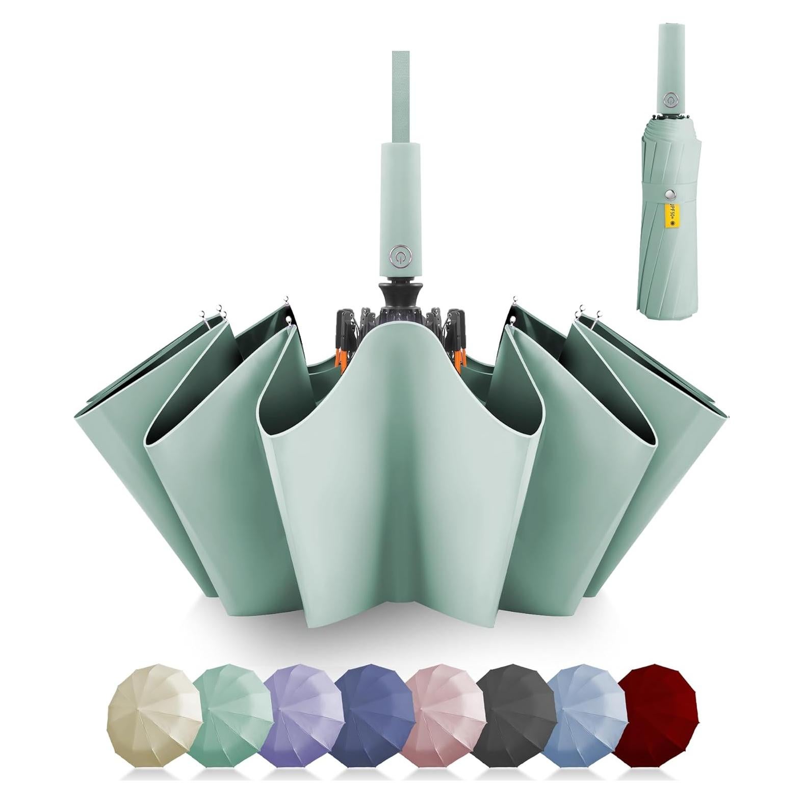 Paraguas Automático Zeproage Verde 12 Varillas Fibra de Vidrio