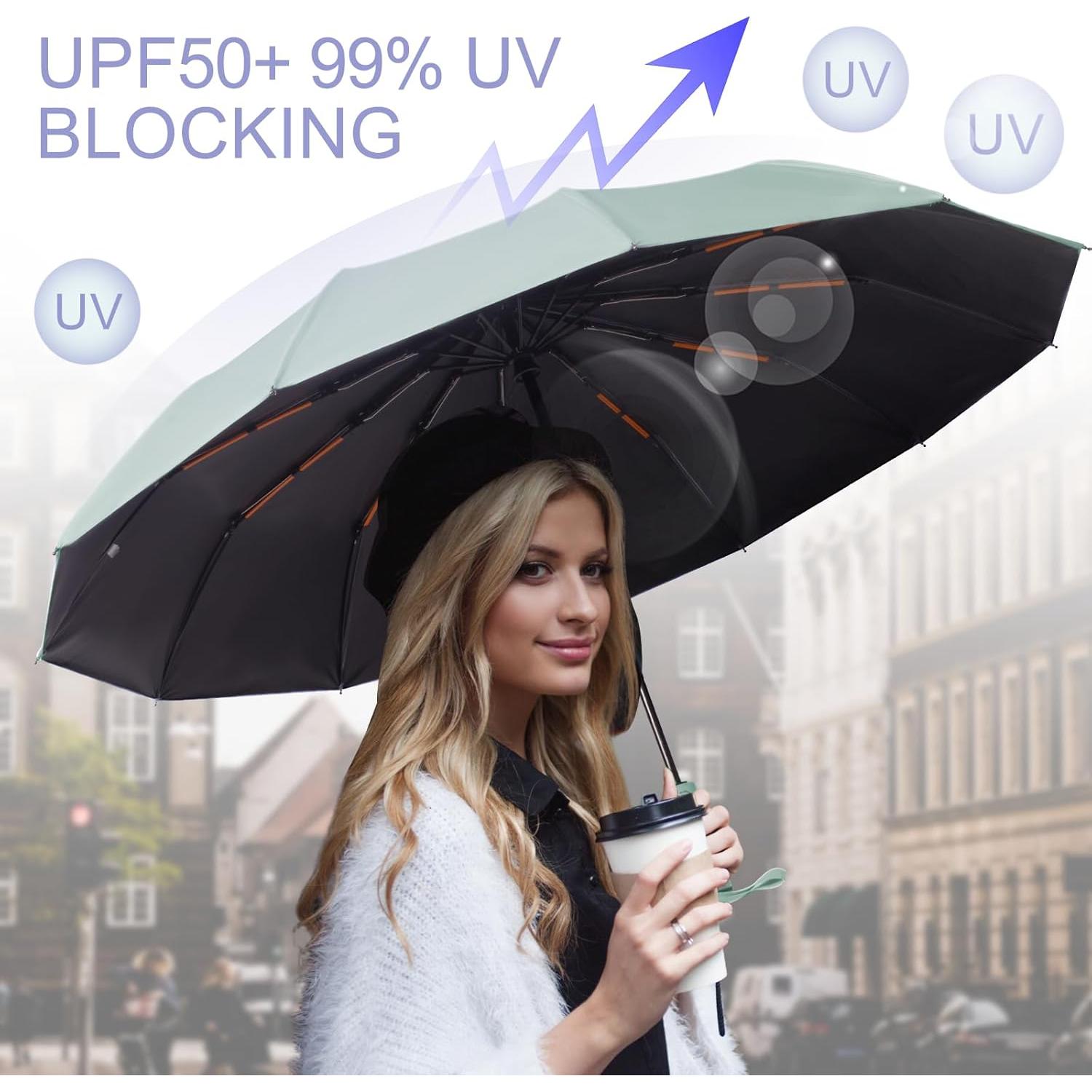 Paraguas Automático Zeproage Verde 12 Varillas Fibra de Vidrio