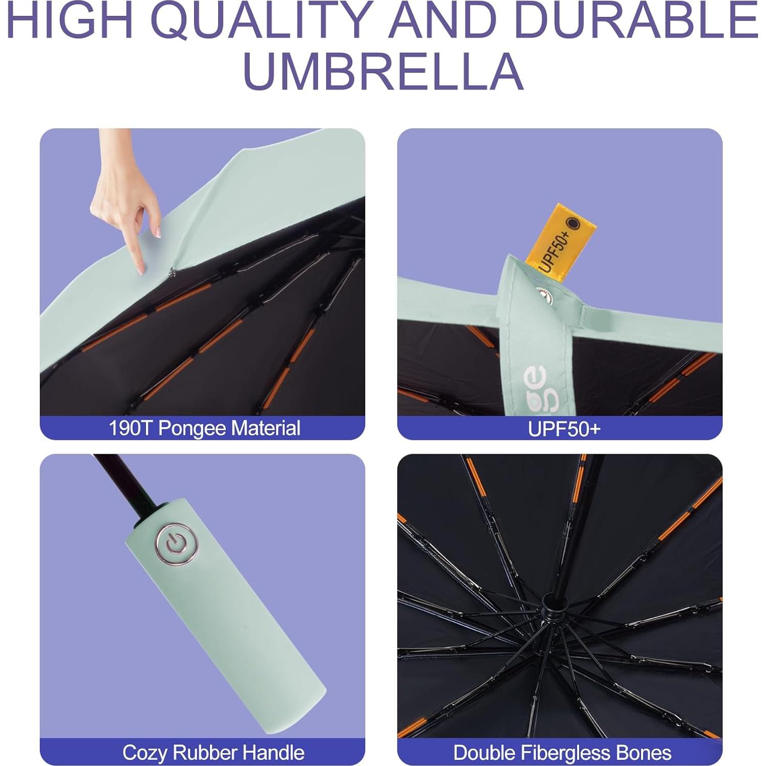 Paraguas Automático Zeproage Verde 12 Varillas Fibra de Vidrio