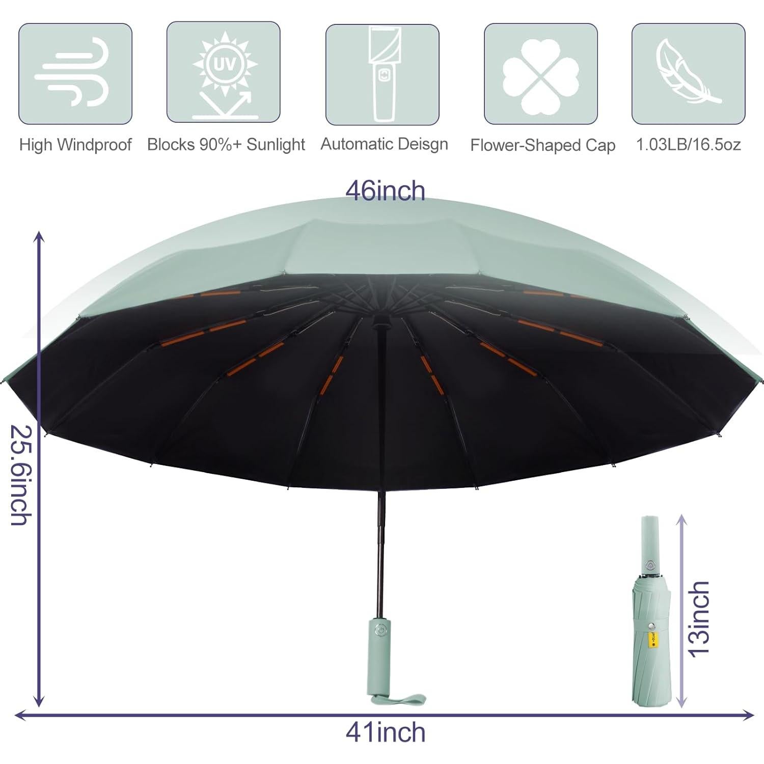 Paraguas Automático Zeproage Verde 12 Varillas Fibra de Vidrio