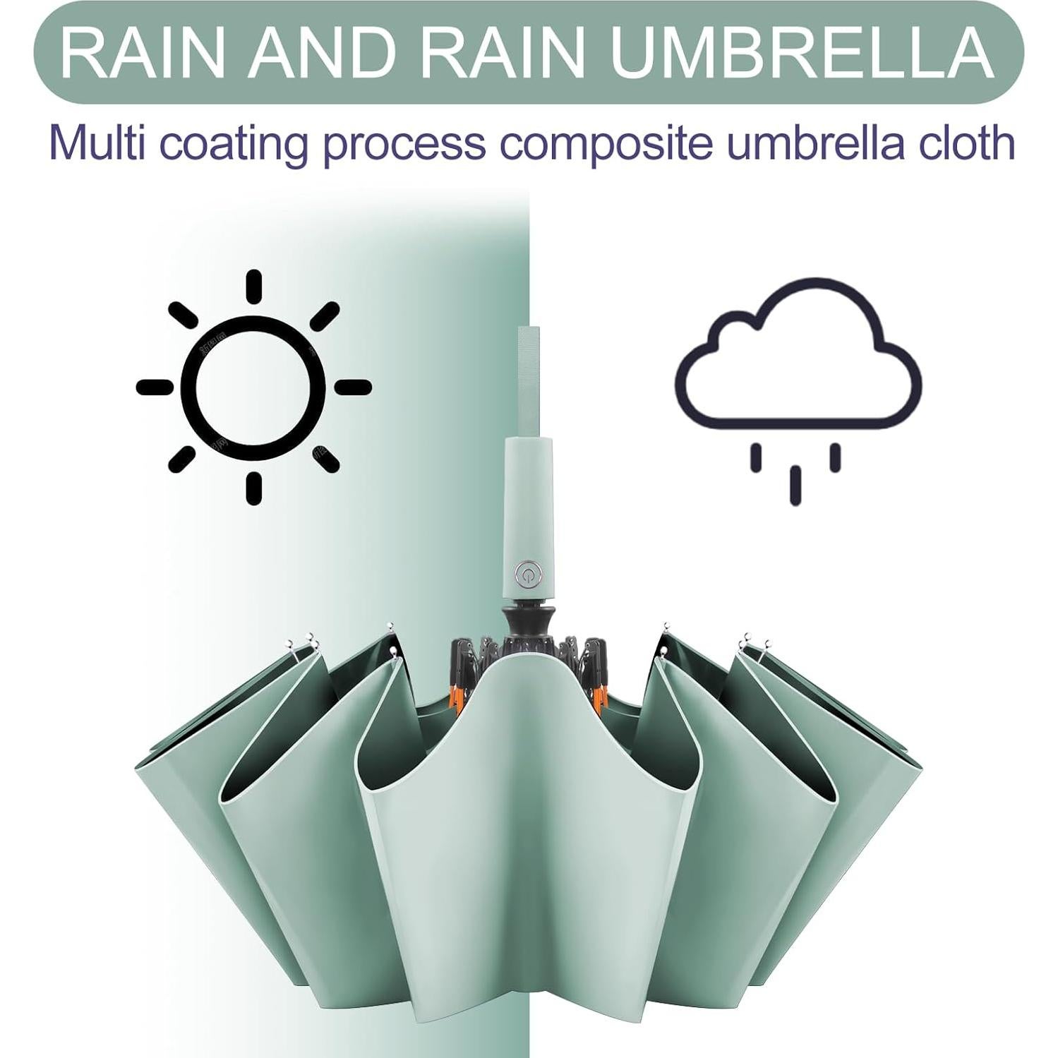 Paraguas Automático Zeproage Verde 12 Varillas Fibra de Vidrio