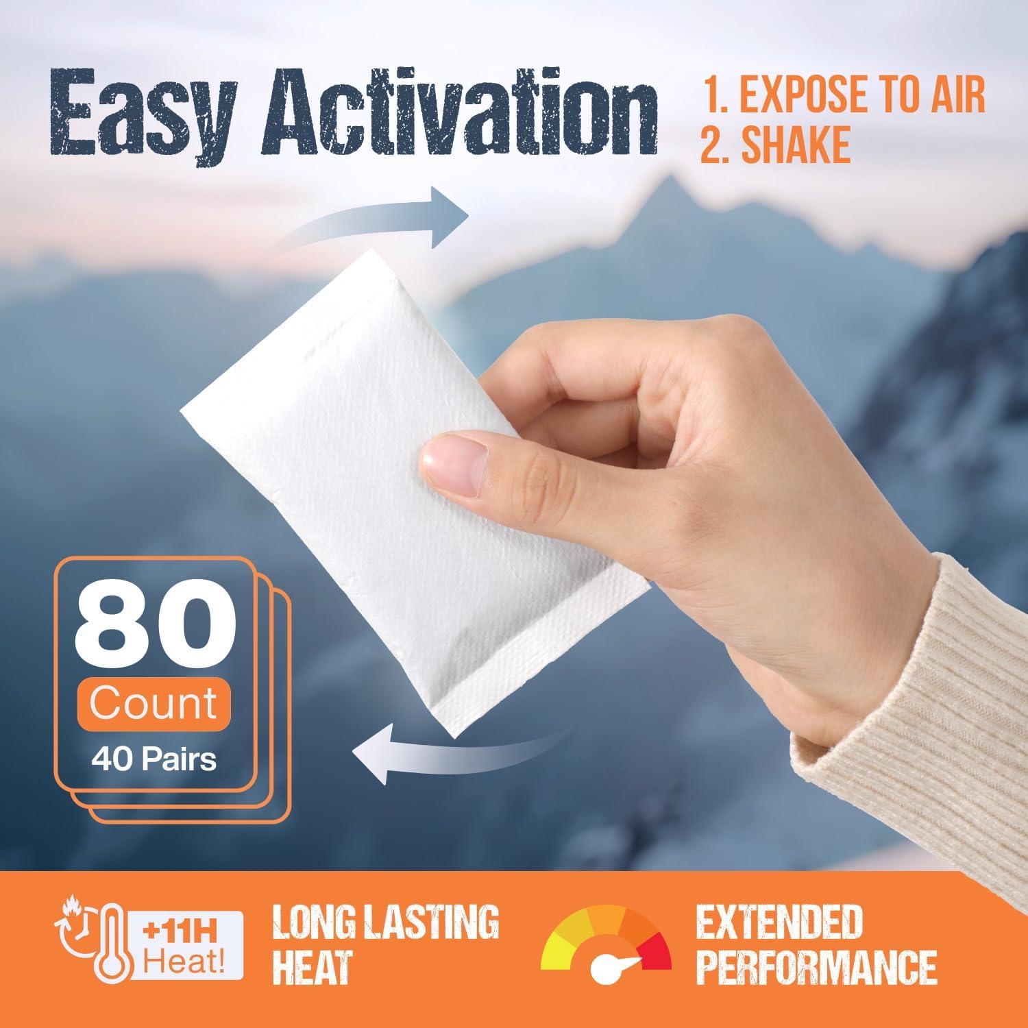 Calentadores de Manos AllSett Health - 80 Paquetes (40 Pares) - 11 Horas de Calor Natural