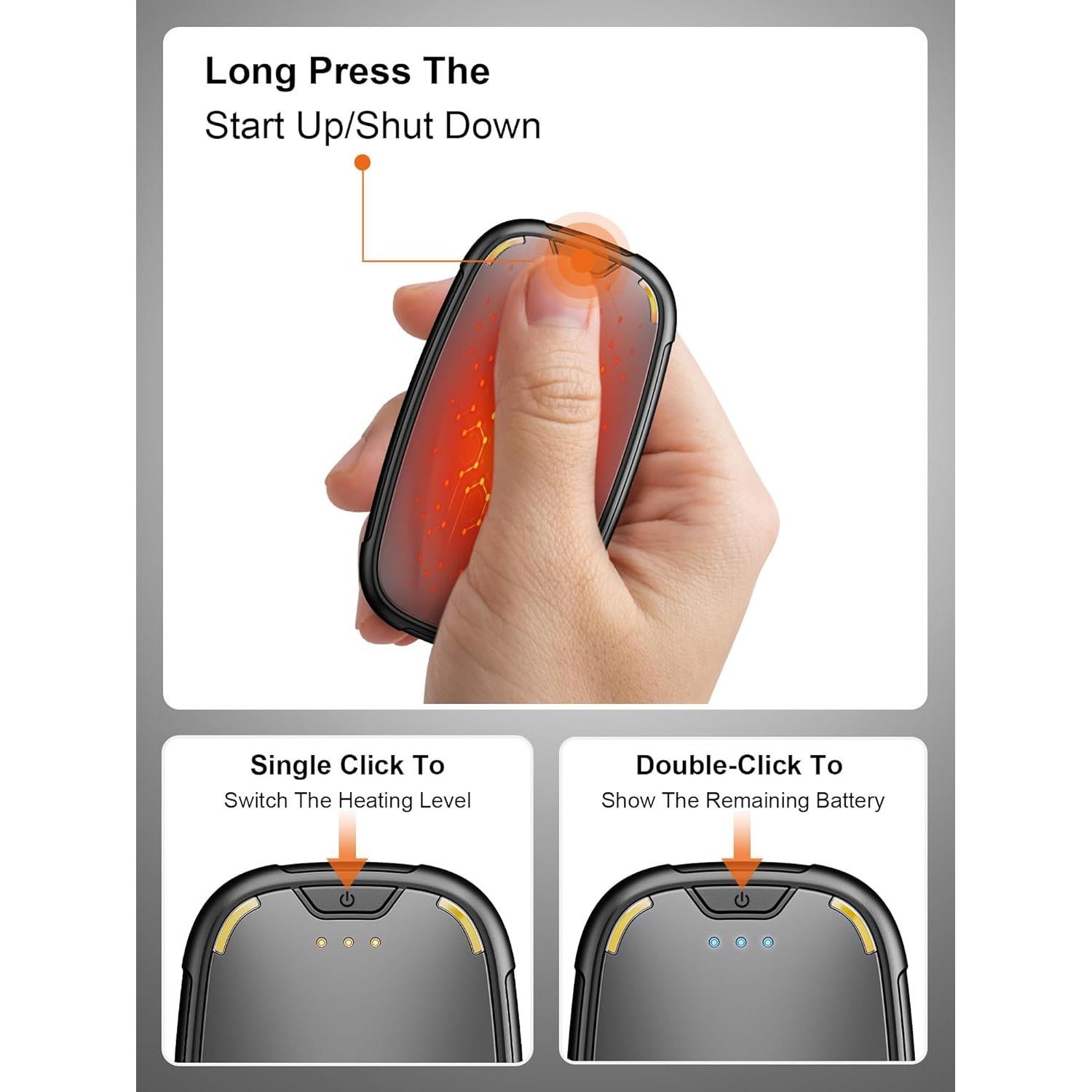 Calentadores de Manos Recargables Aililan W001 - 2 Piezas, 5200mAh