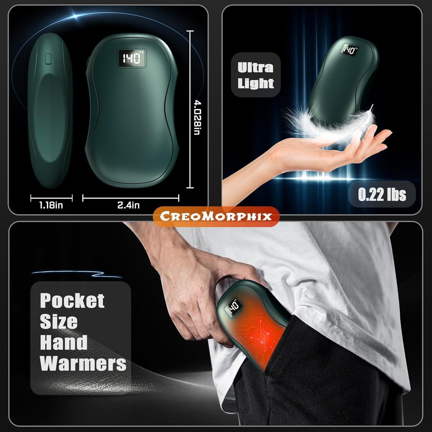 Calentadores de Manos Recargables CreoMorphix N20 12000mAh 2 Pcs
