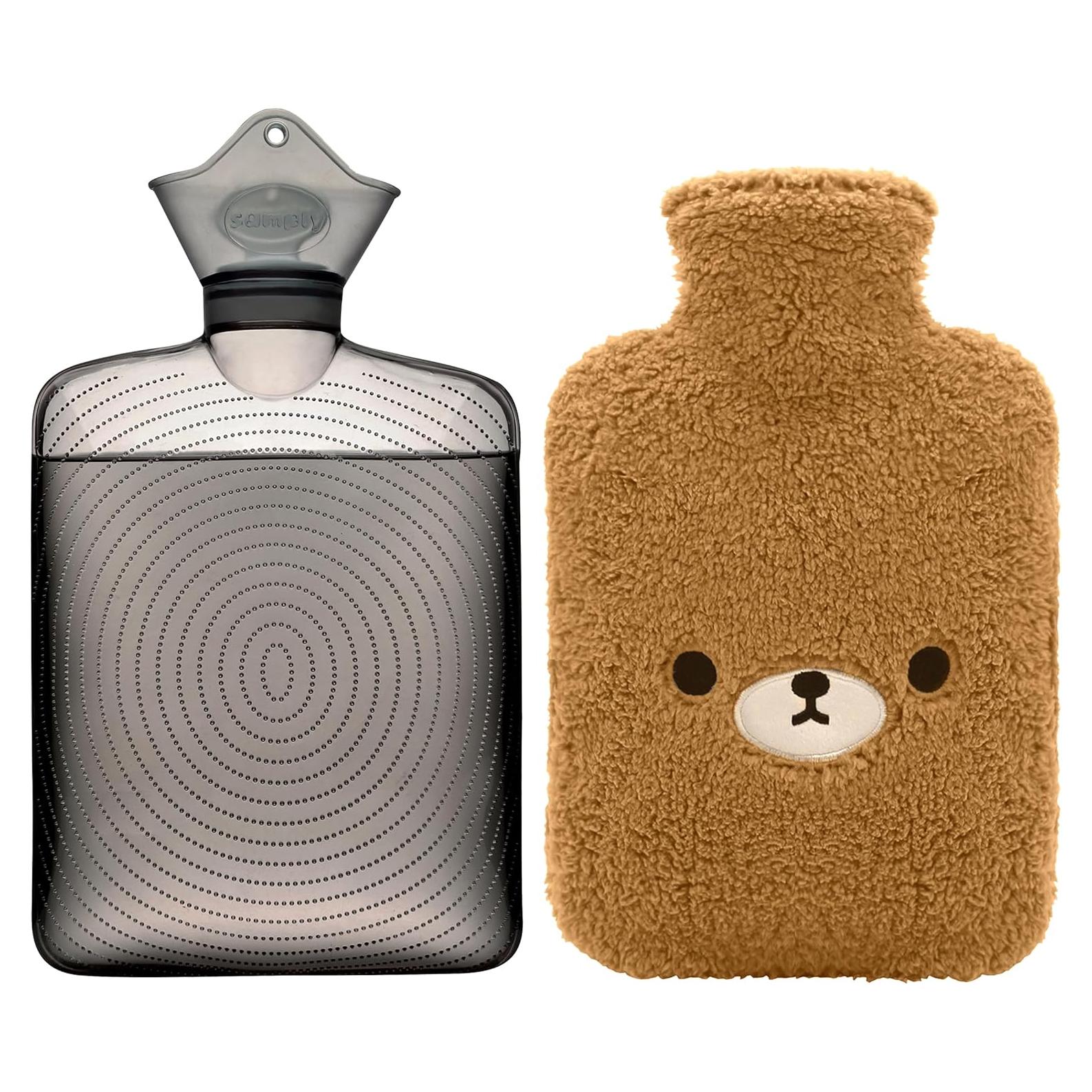 Botella de Agua Caliente Samply Oso Marrón con Funda Suave