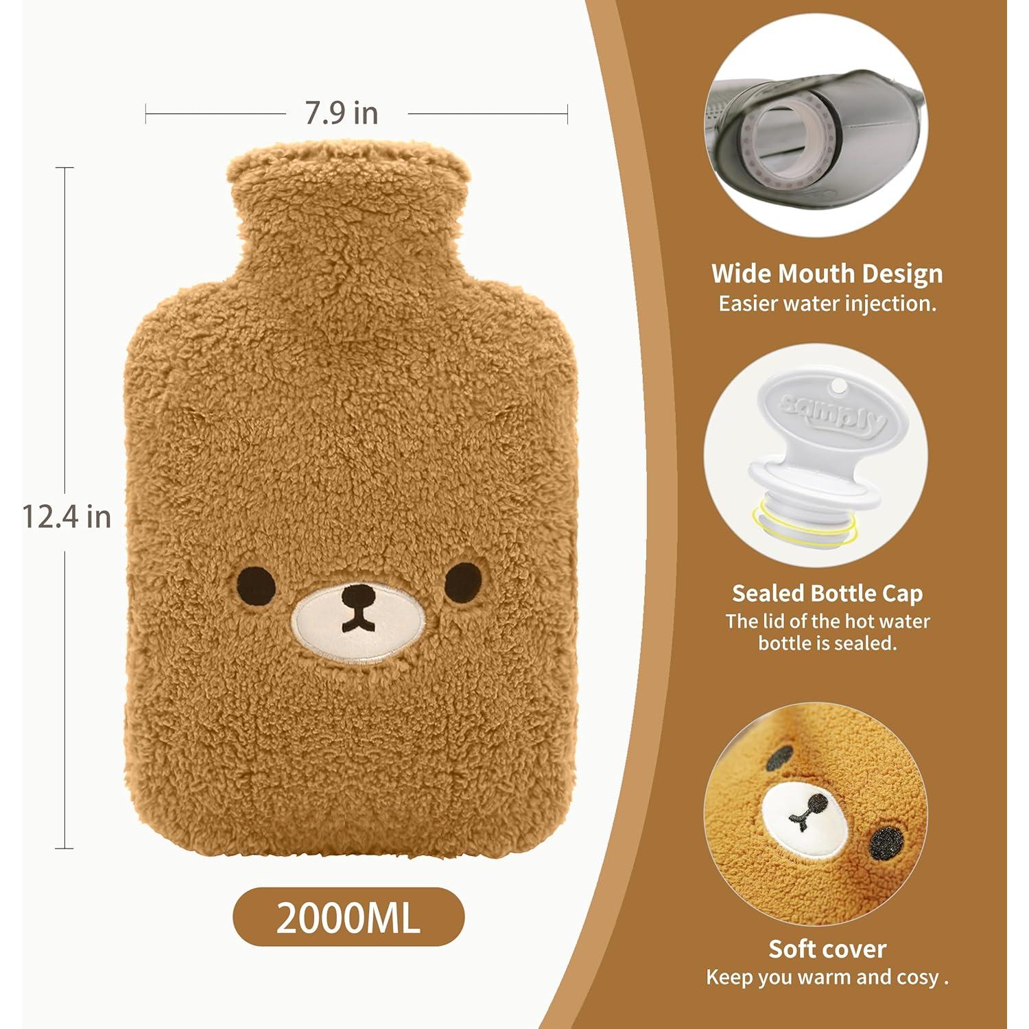 Botella de Agua Caliente Samply Oso Marrón con Funda Suave