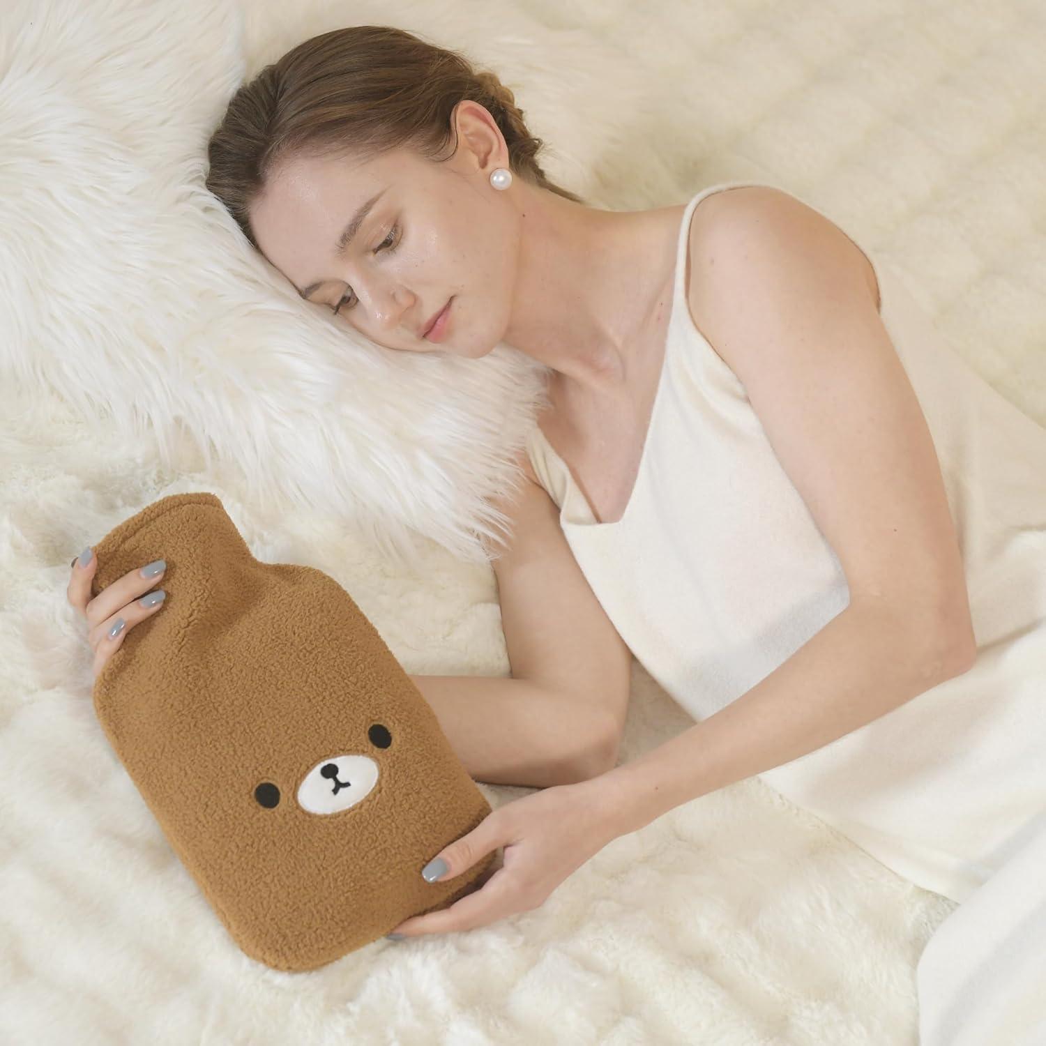 Botella de Agua Caliente Samply Oso Marrón con Funda Suave