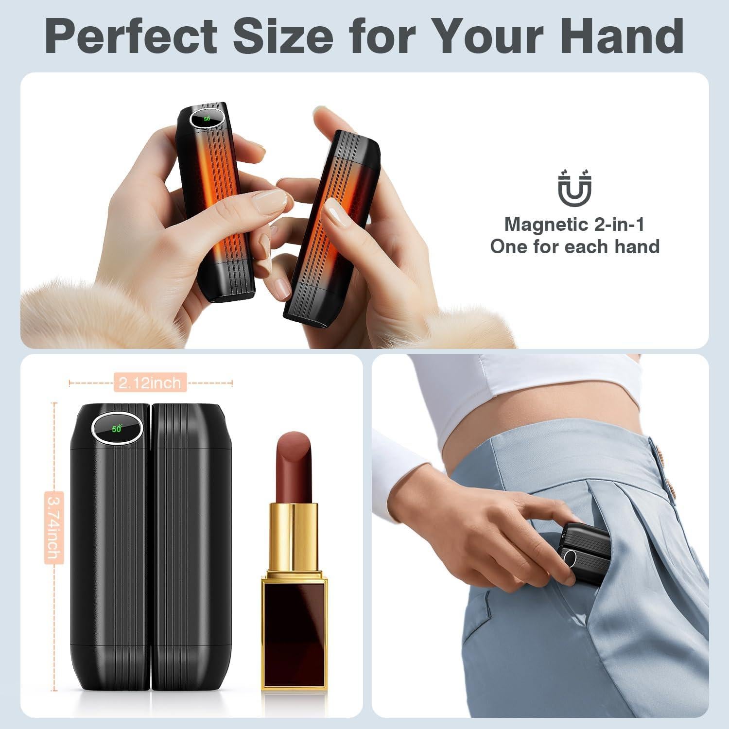 Calentadores de Manos Recargables WITHOUSE C317 - 20Hrs Calor