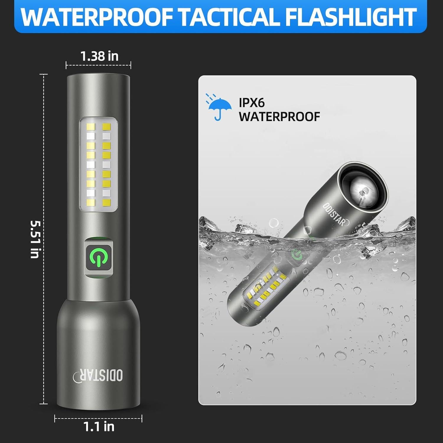 Linterna Recargable Odistar 2000 Lúmenes LED Impermeable