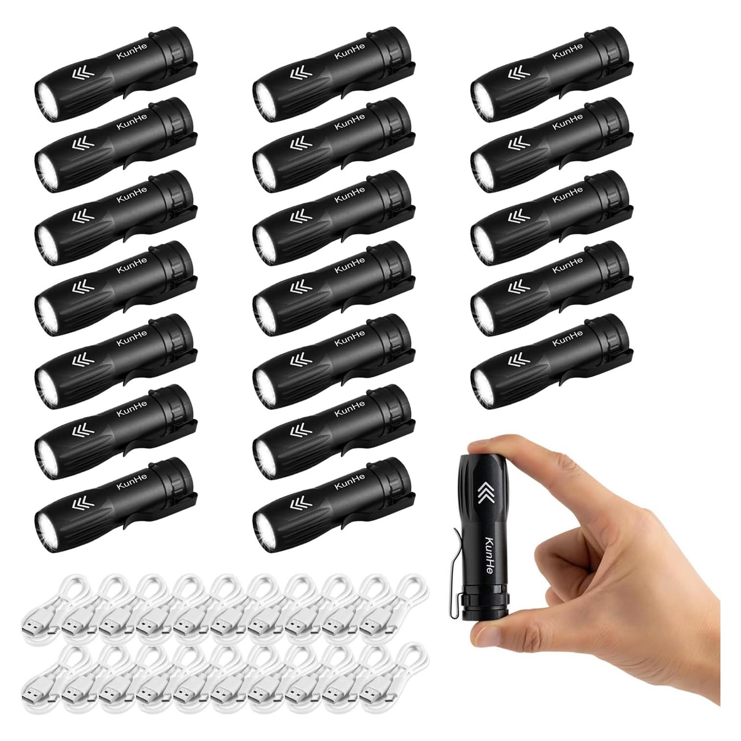 Paquete de 20 Linternas Recargables KunHe Mini 300 Lúmenes