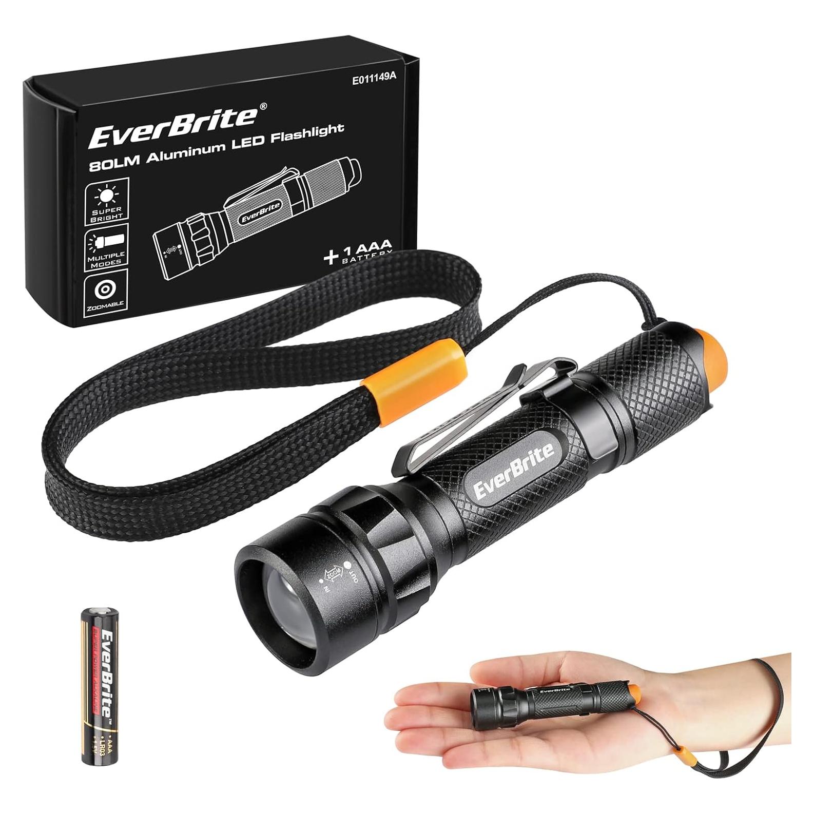 EverBrite Super Small Mini LED Flashlight, 3 Lighting Modes, Zoomable Adjustable Focus for Camping, Hiking, Fishing, Running, Power Outages & Emergencies, 1 AAA Battery Included
