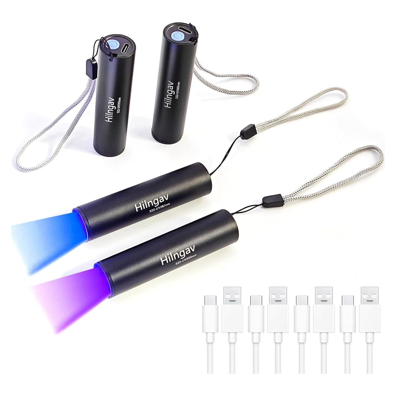 Paquete de 4 Linternas UV Recargables Hilngav 365nm 395nm