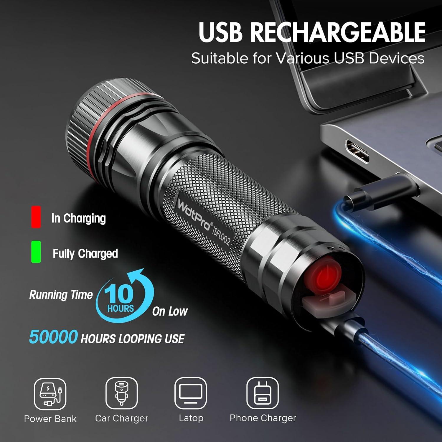 Linternas Recargables WdtPro 2 Paquete LED 10H Gris