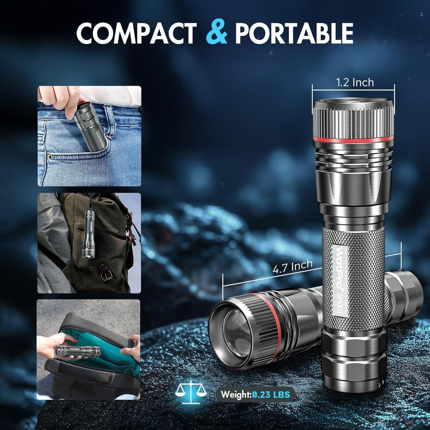 Linternas Recargables WdtPro 2 Paquete LED 10H Gris