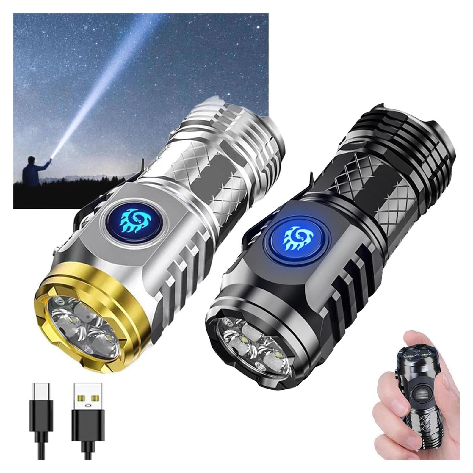 Linterna Mini Flash HABOHUSE 130g Recargable Impermeable 2Pcs