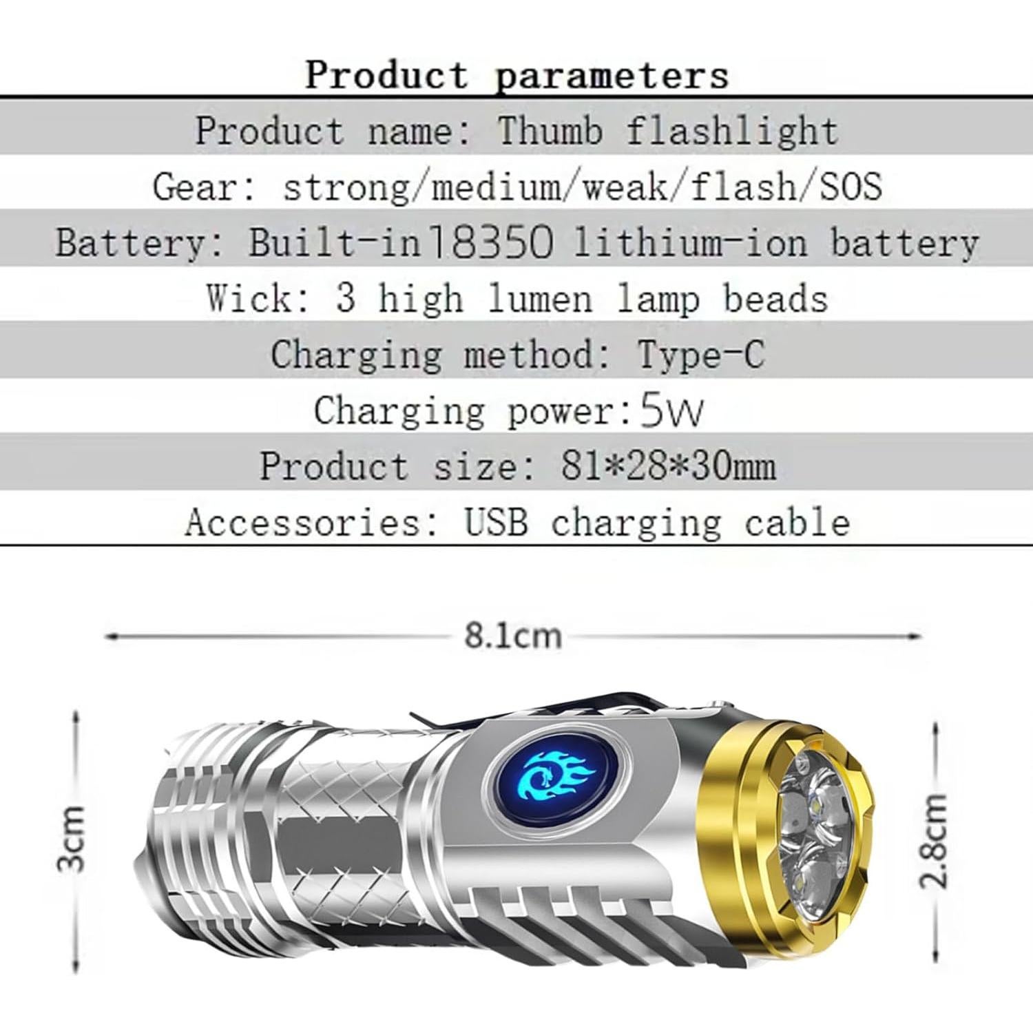 Linterna Mini Flash HABOHUSE 130g Recargable Impermeable 2Pcs
