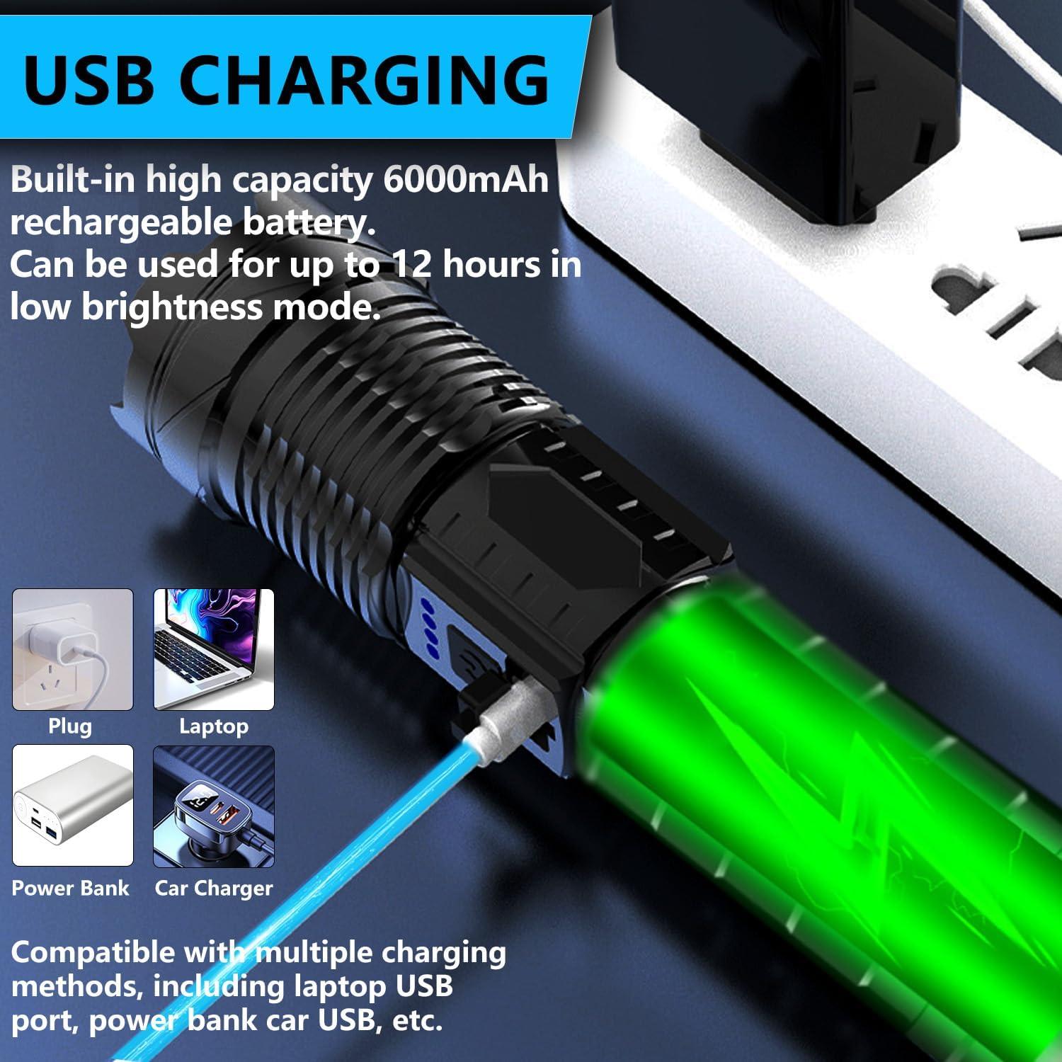 Linterna LED recargable Queena A76, 90,000 lúmenes, 7 modos