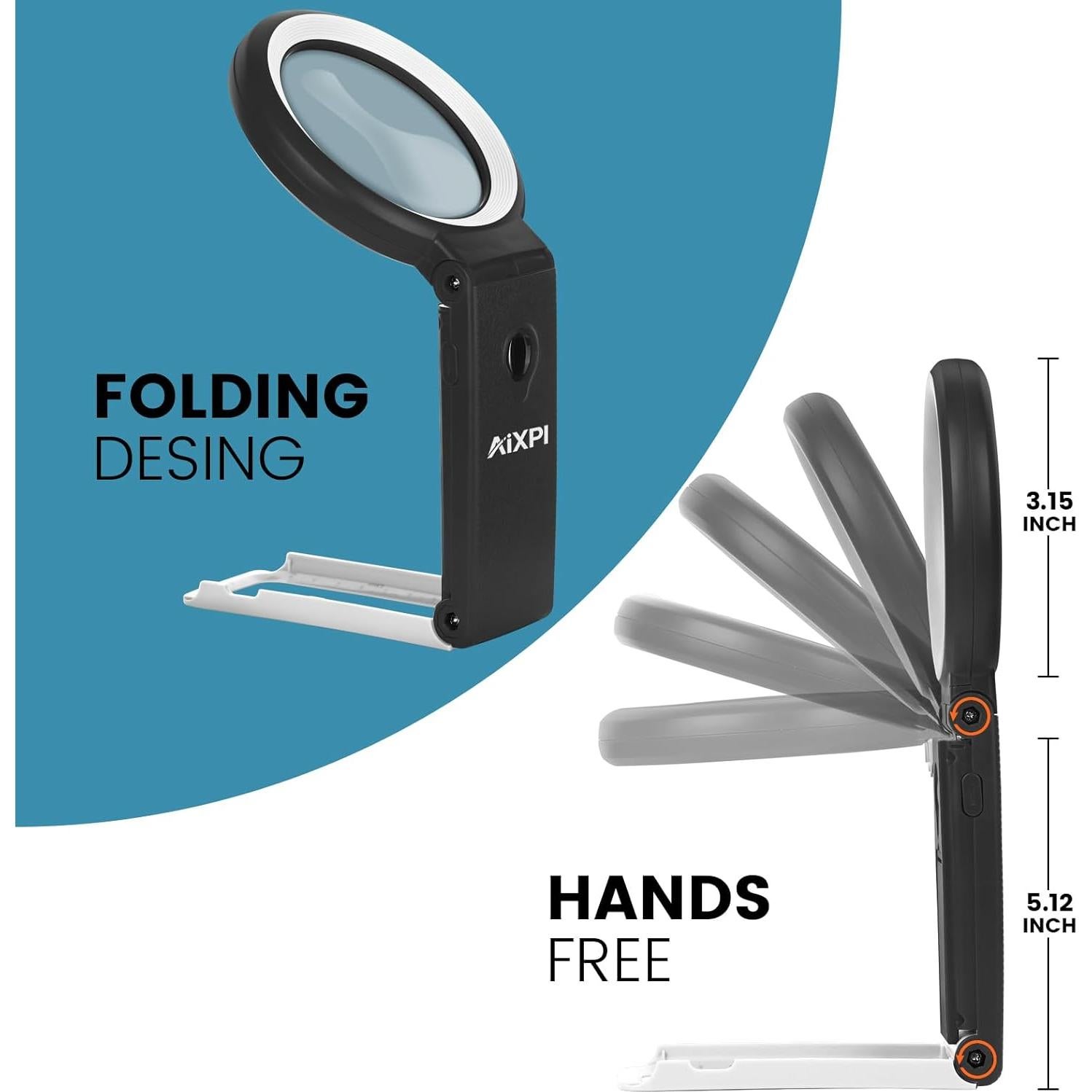 Lupa AIXPI 30X 40X con Luz LED y Soporte Plegable Negra
