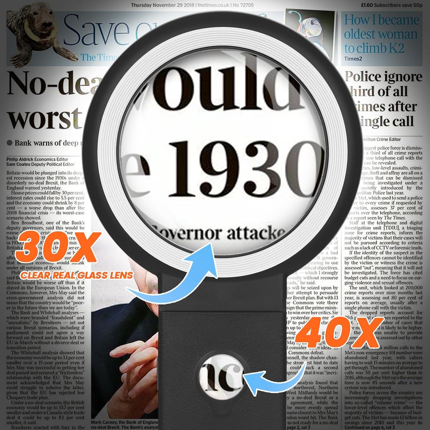 Lupa AIXPI 30X 40X con Luz LED y Soporte Plegable Negra