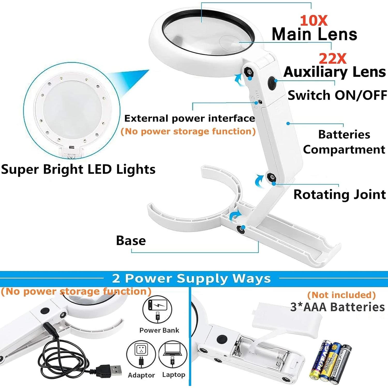 Lupa con luz y soporte SURENSHY 10X 30X para lectura