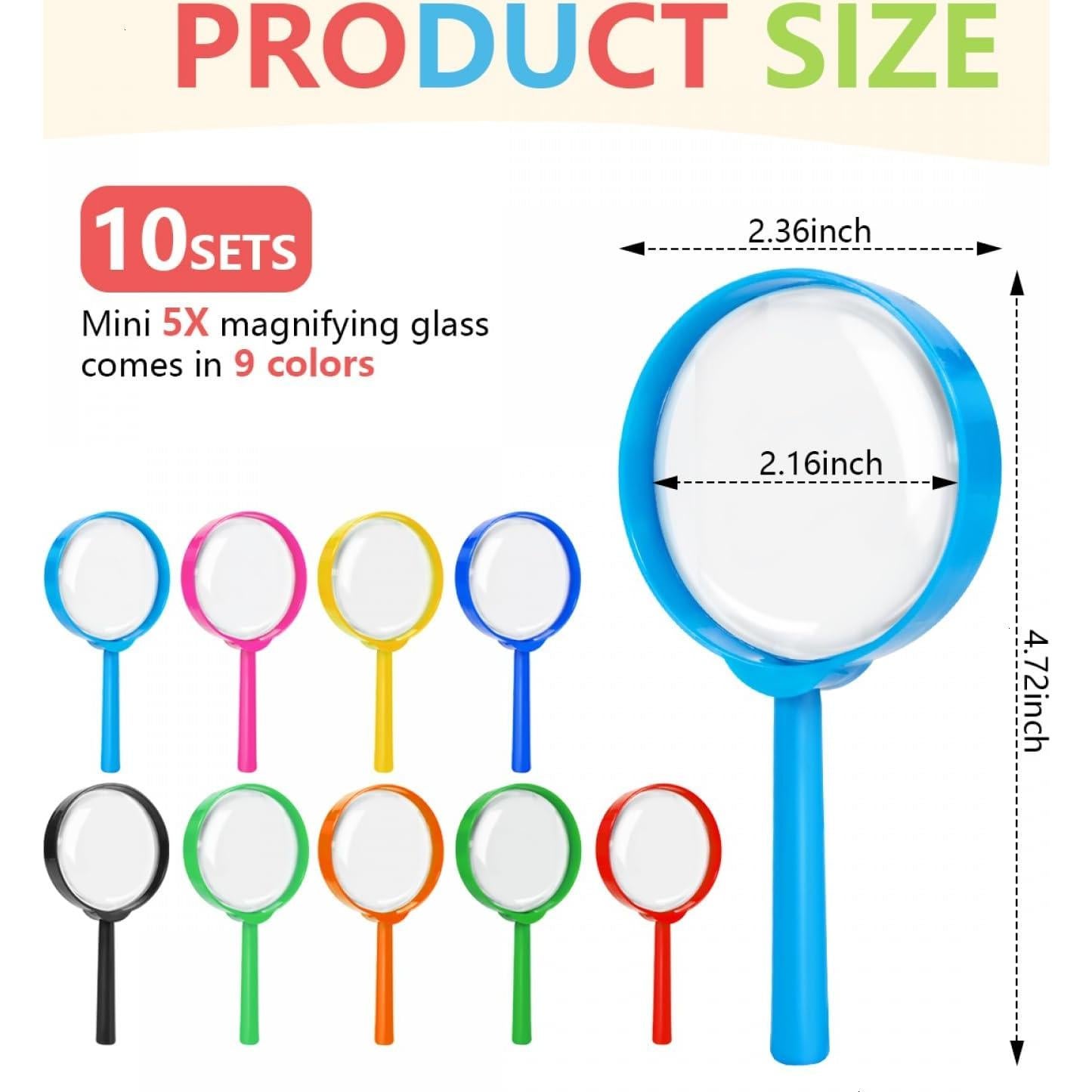 10 Mini Lupas 5X Coloridas SenseYo para Niños y Ciencia