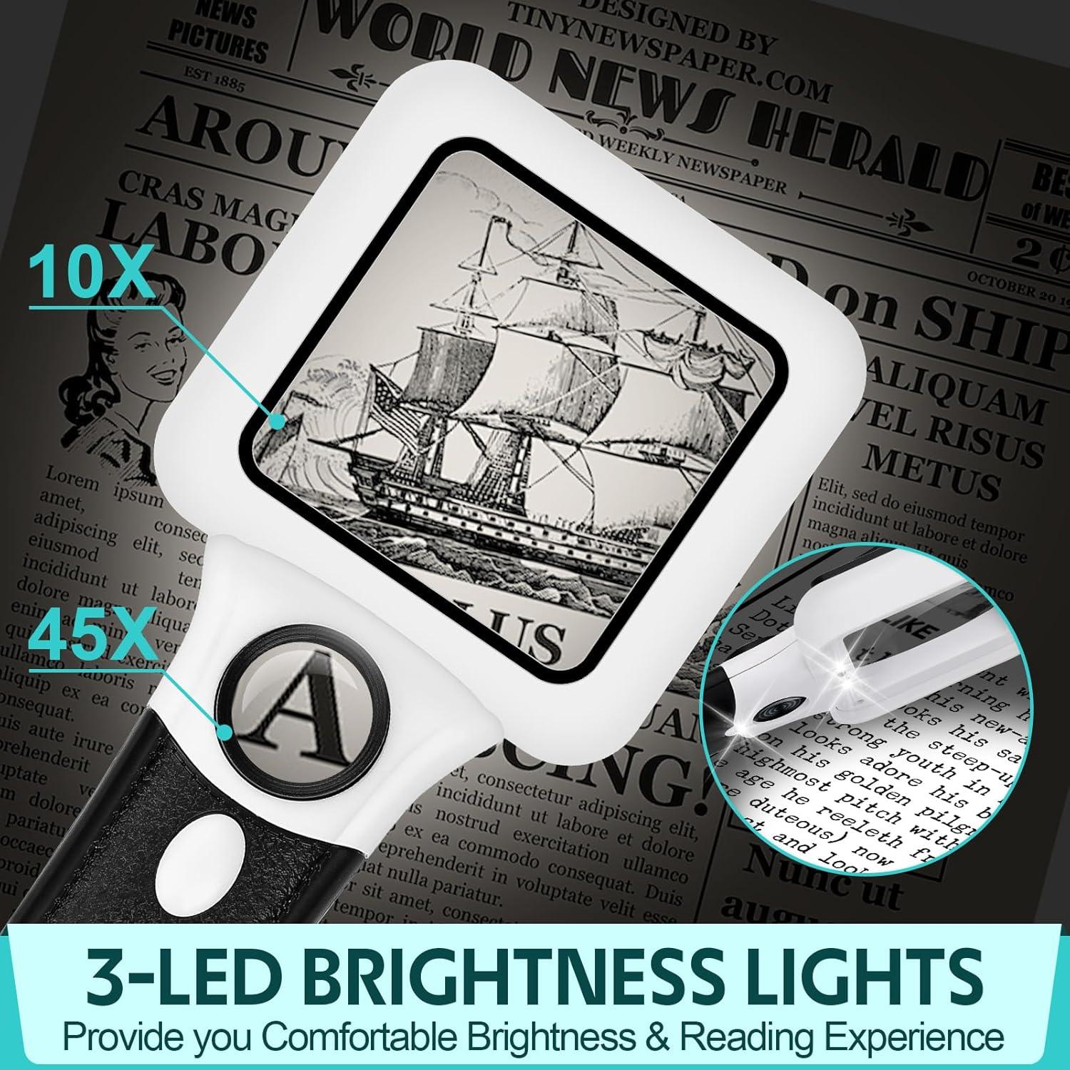 Lupa Compacta NZQXJXZ 10X 45X con 3 Luces LED