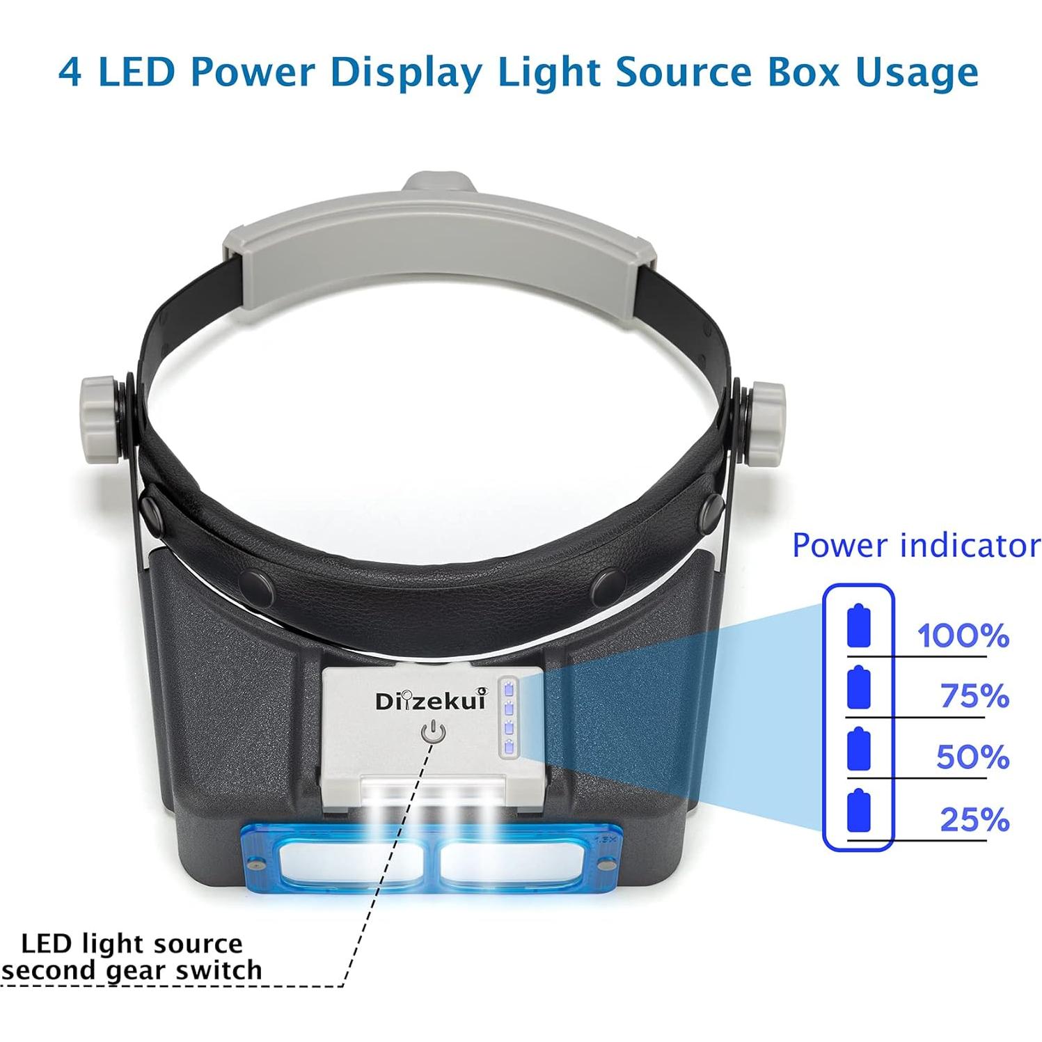 Lupa de diadema Dilzekui con luz LED 1.5X a 3.5X