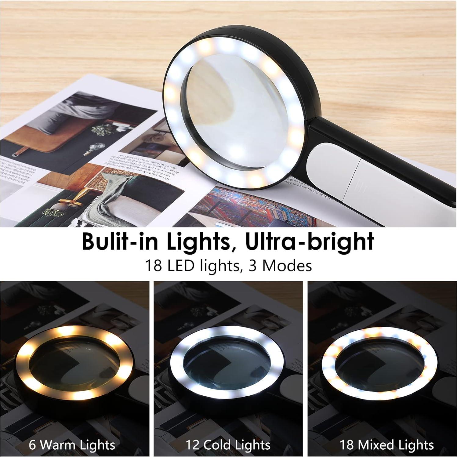 Lupa MoKo 30X con Luz LED, 18 LEDs, Ergonomía, Negra