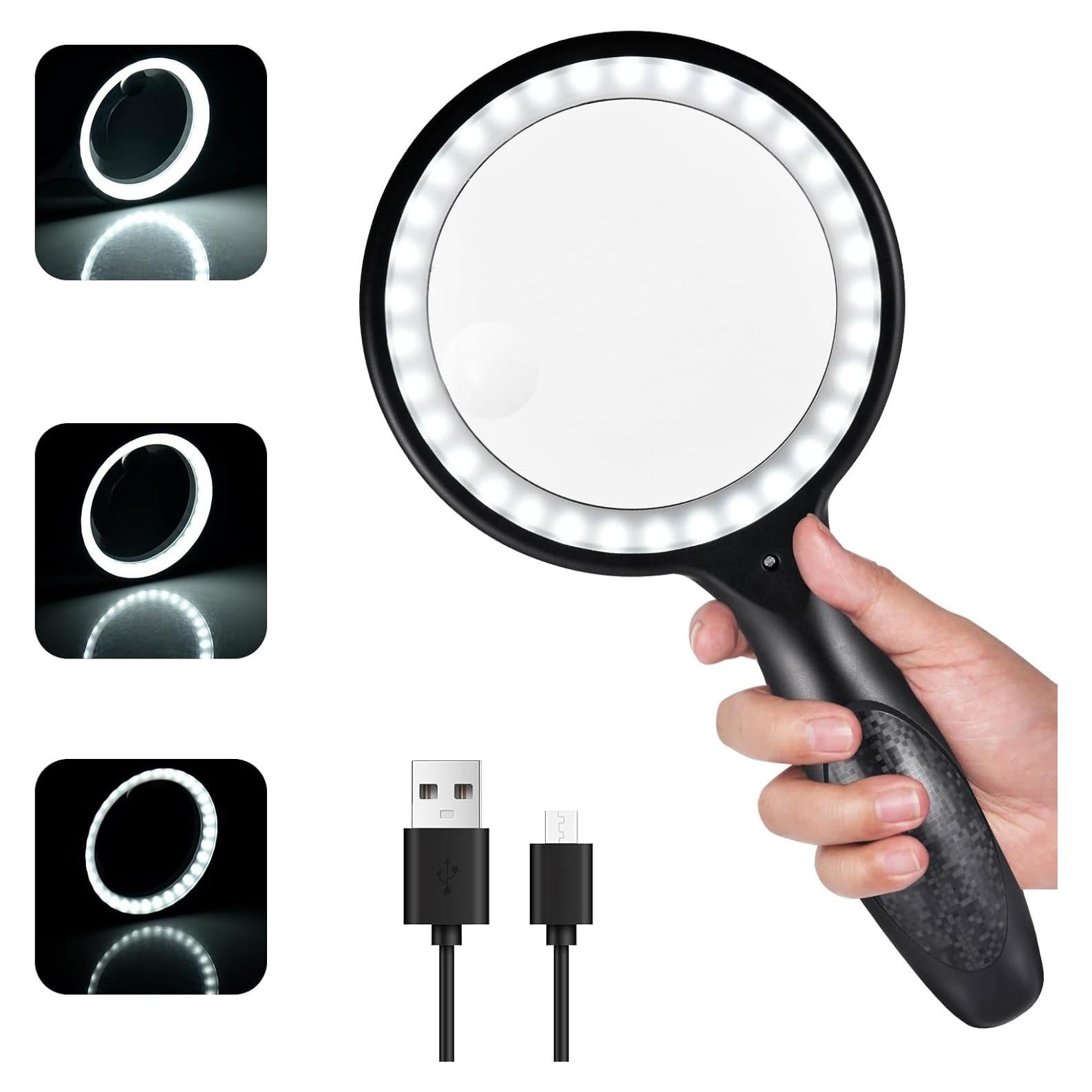 Lupa con Luz Xccbbow 30X 60X Recargable USB 33 LEDs