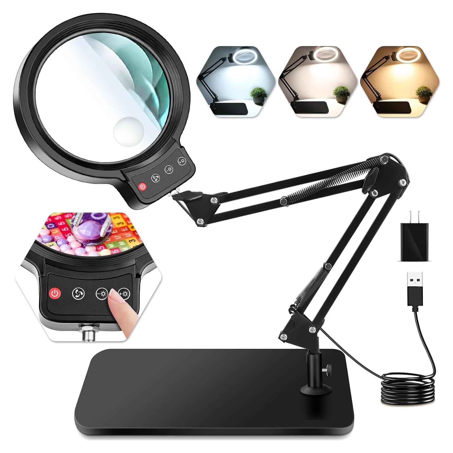 Lupa Iluminada HQGZQL 10X 30X con Soporte y Luz LED