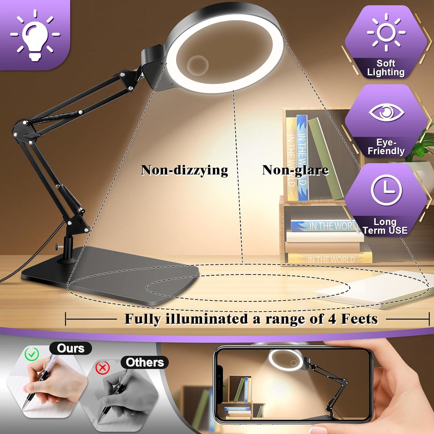 Lupa Iluminada HQGZQL 10X 30X con Soporte y Luz LED