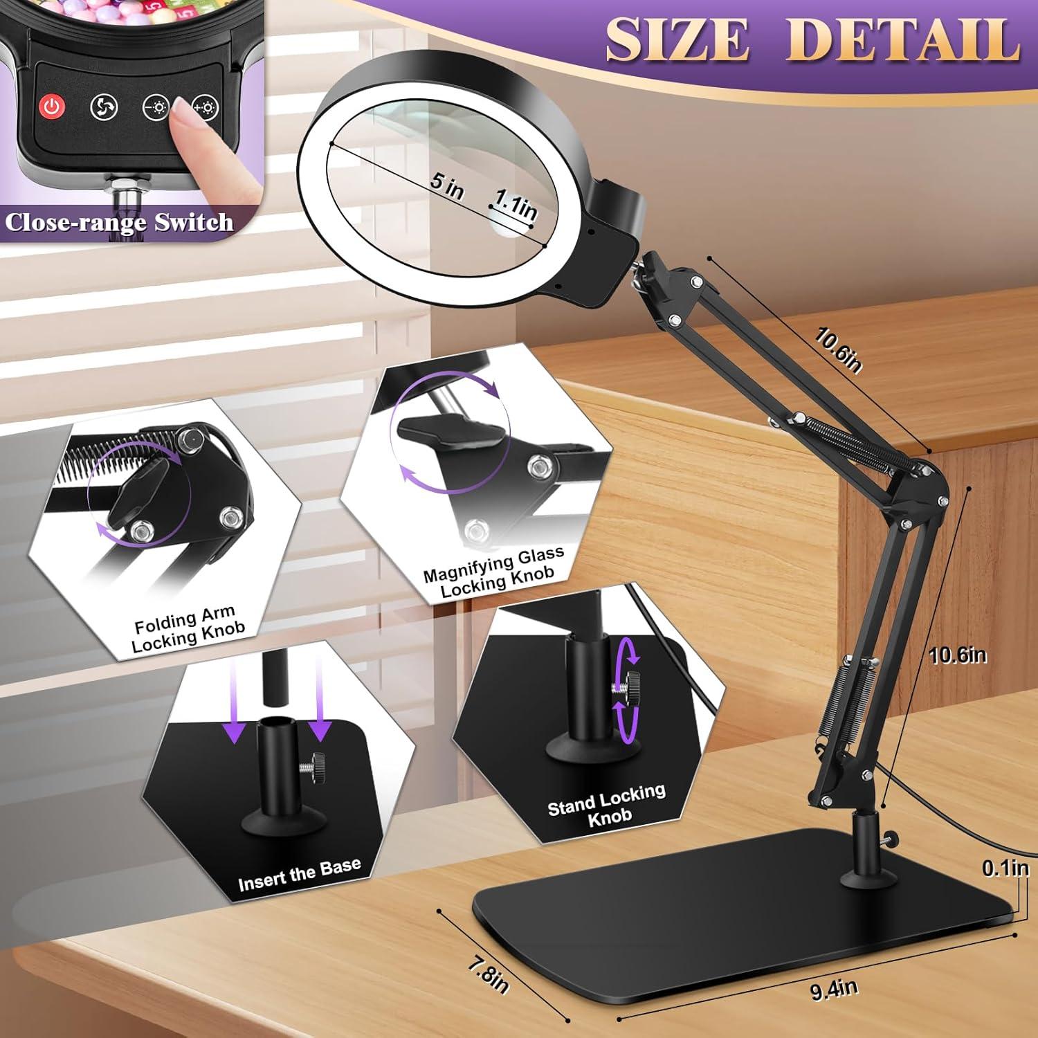 Lupa Iluminada HQGZQL 10X 30X con Soporte y Luz LED