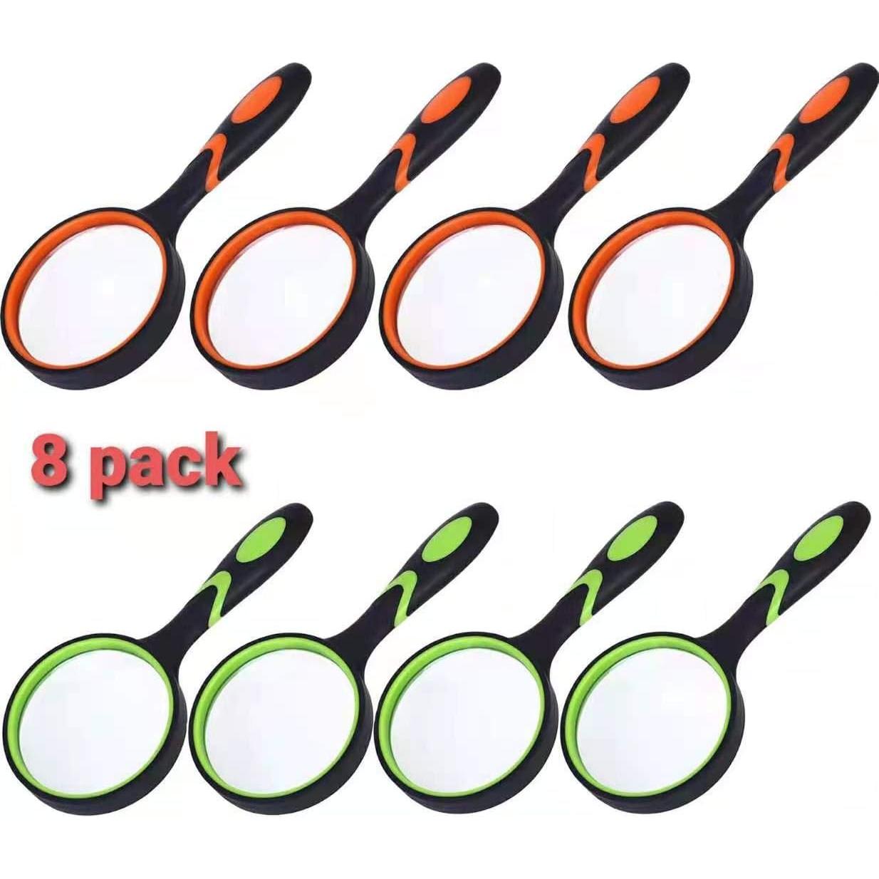 Paquete de 8 Lupa de Mano 8X SHENGQIDZ con Mango Antideslizante