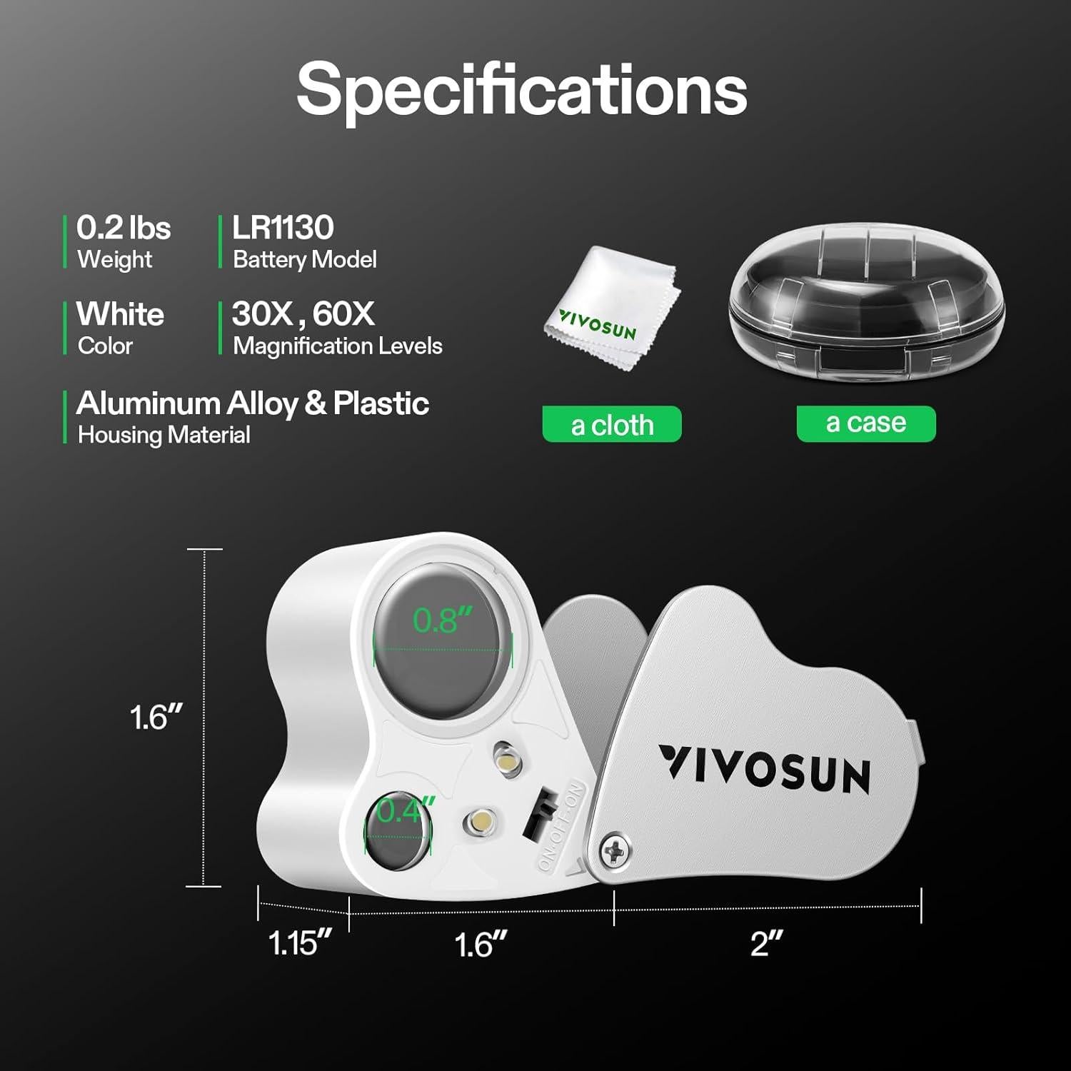 Lupa de Joyero Iluminada VIVOSUN 30X 60X con Luz LED Blanca