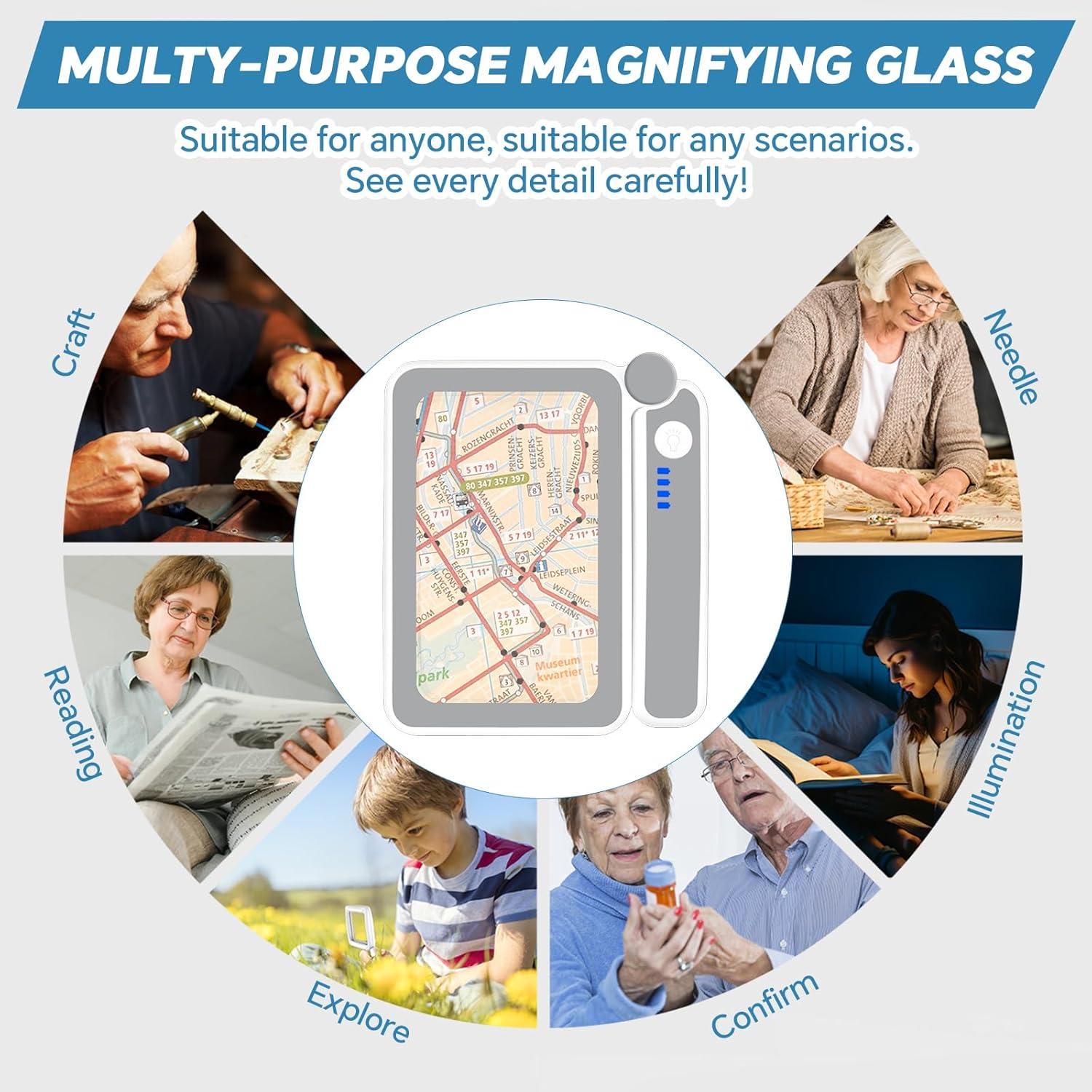 Lupa de Lectura Milerong 4X con Luz LED Recargable Grande