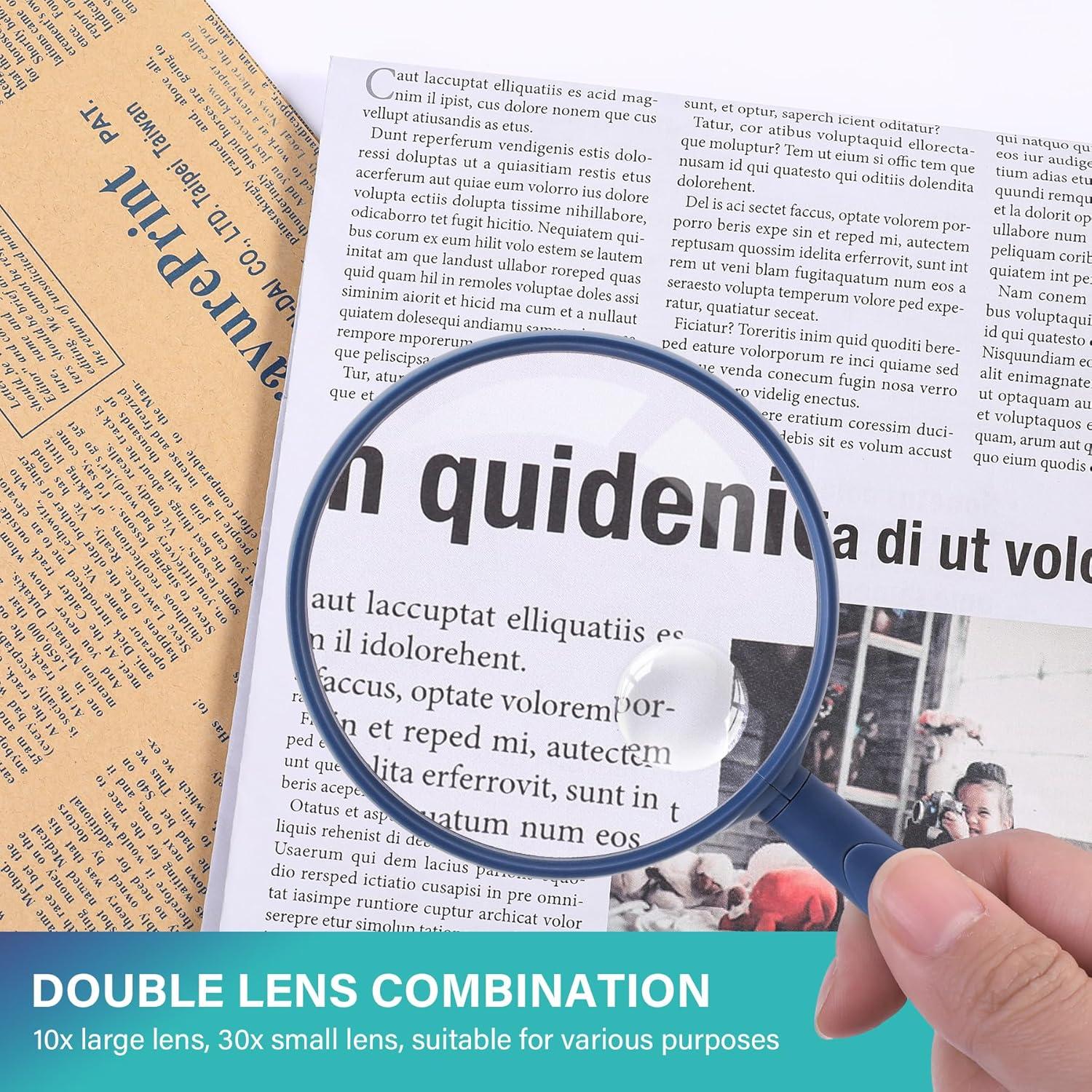 Lupa de Mano Feosky 10X 30X Lente Acrílica 75mm Azul Marino
