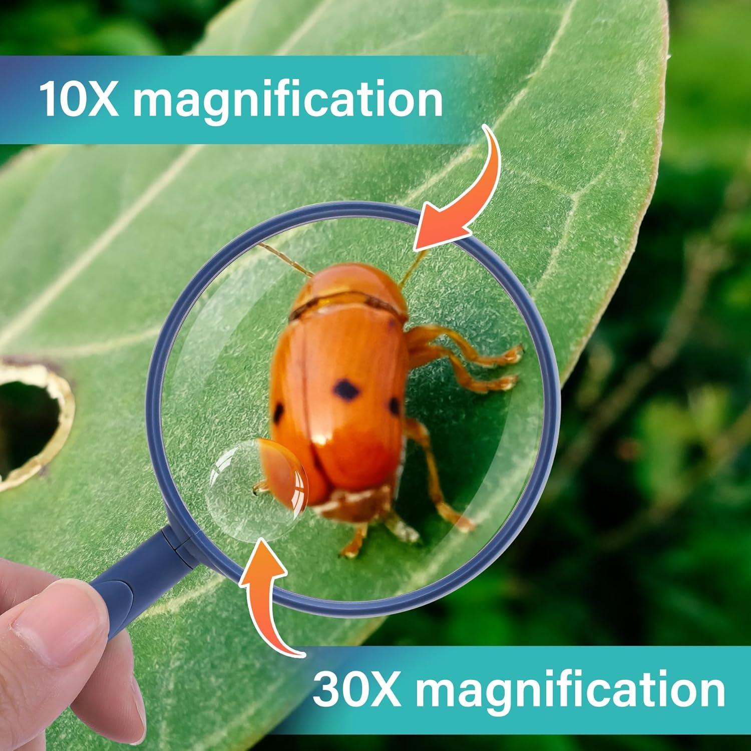 Lupa de Mano Feosky 10X 30X Lente Acrílica 75mm Azul Marino