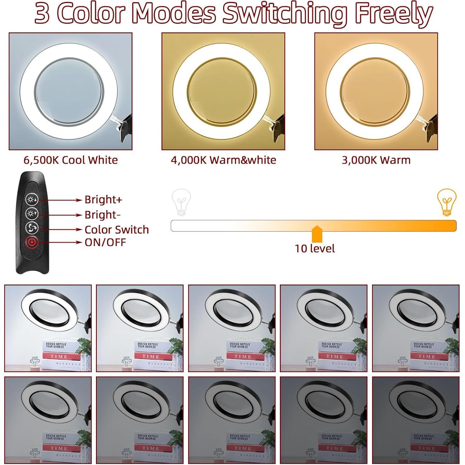 Lámpara de Escritorio con Lente de Aumento 10x LED Regulable