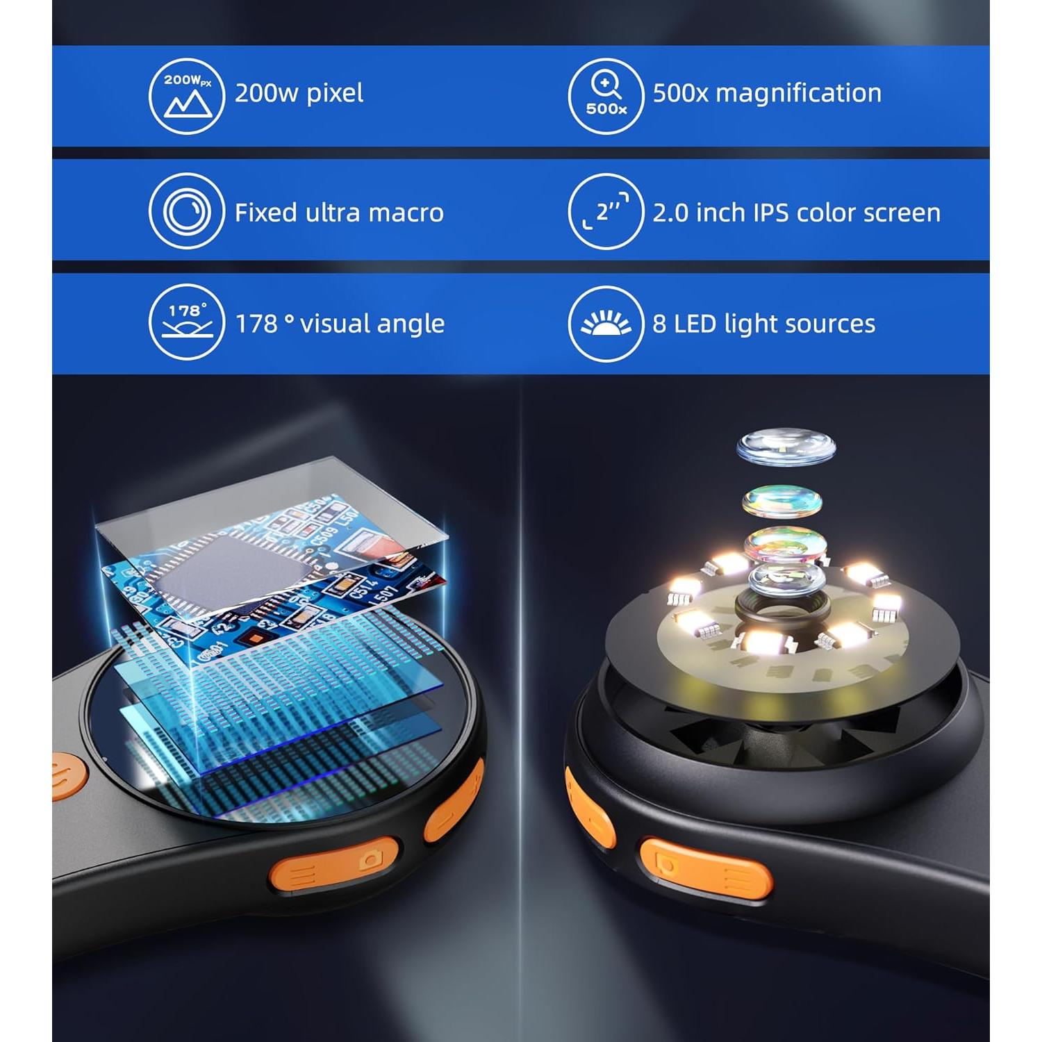 Lupa Microscopio Digital T TAKMLY 200W 500x USB Pantalla 2"