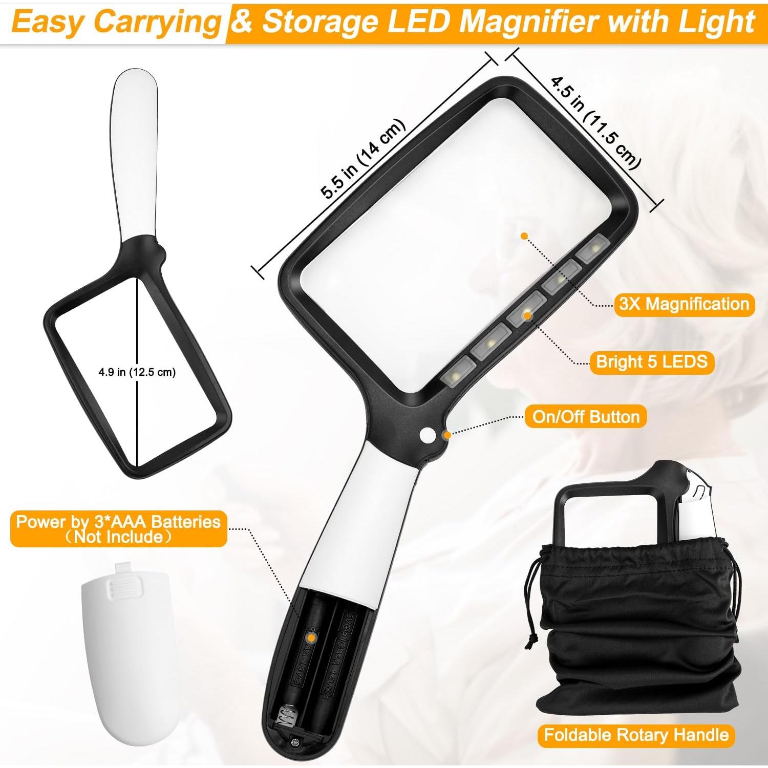 Lupa de Mano Plegable Shelepro 3X con Luz Regulable