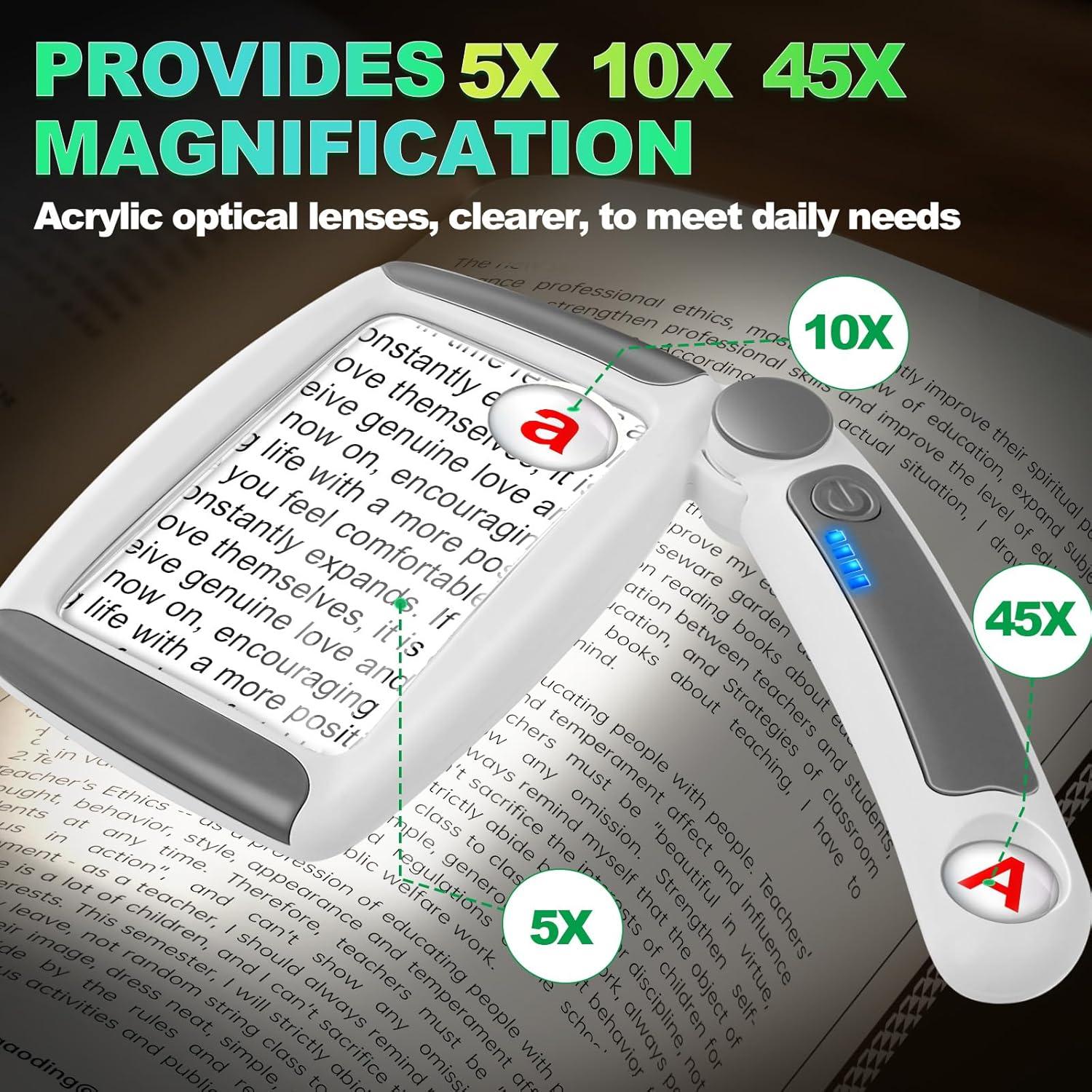 Lupa de Mano HQGZQL 5X 10X 45X con Luz LED Recargable