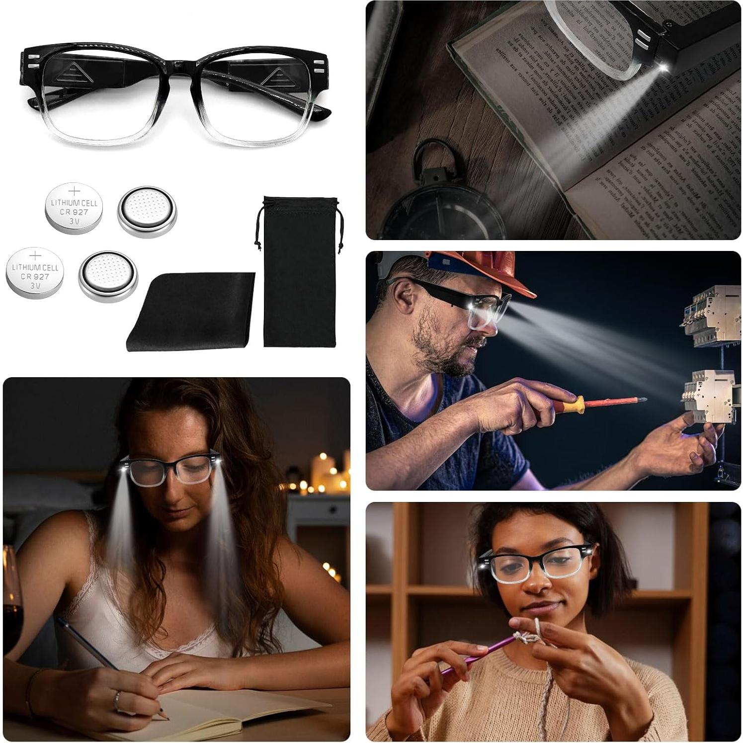 Gafas de lectura DUANMEI con luz LED +200 unisex