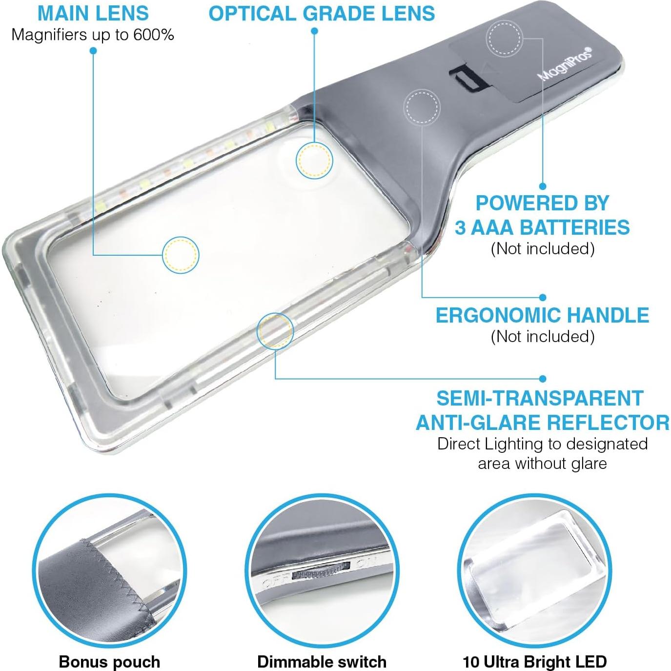 Lupa LED Magnipros 6X Antirreflejo con 3 Modos de Luz
