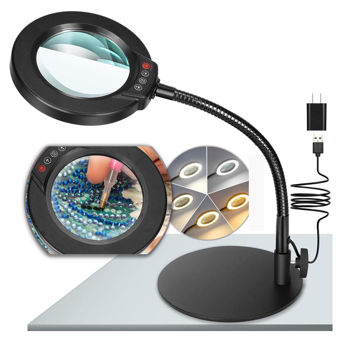 Lupa de Escritorio Krstlv 10X con Luz LED Dimmable Negra