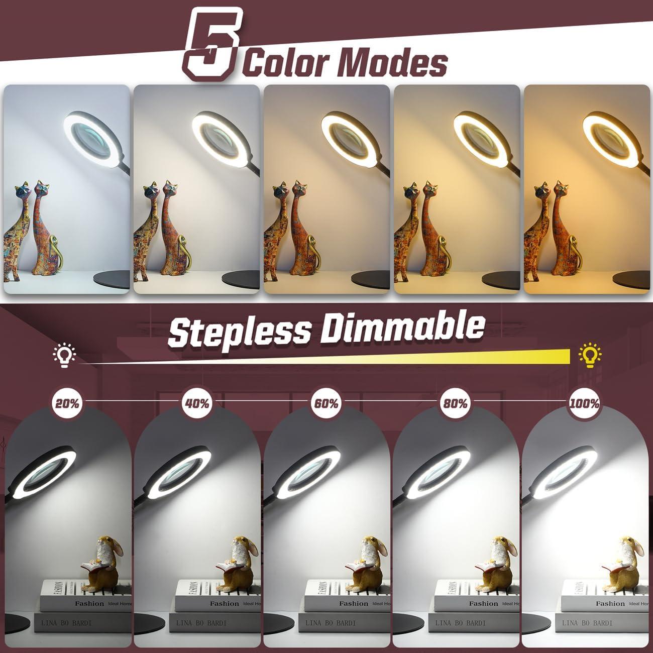 Lupa de Escritorio Krstlv 10X con Luz LED Dimmable Negra