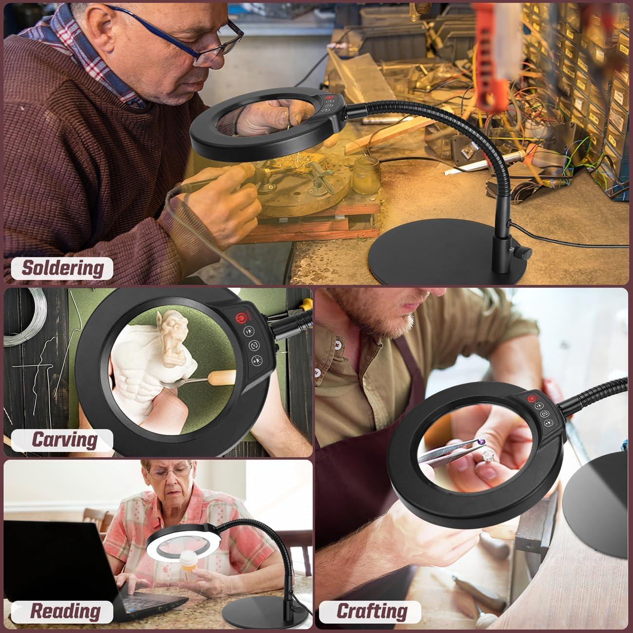 Lupa de Escritorio Krstlv 10X con Luz LED Dimmable Negra