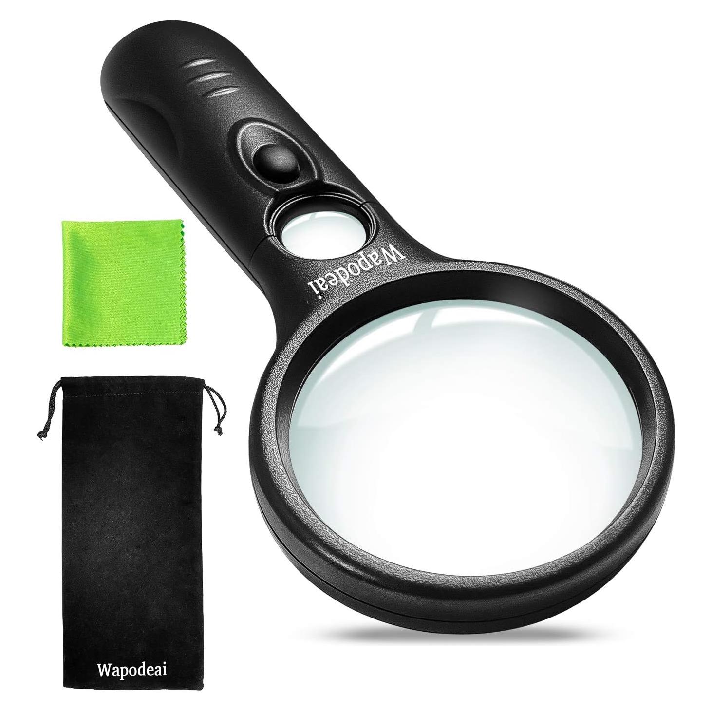 Lupa de Mano Wapodeai 3X 45X con Luz LED - Color Negro