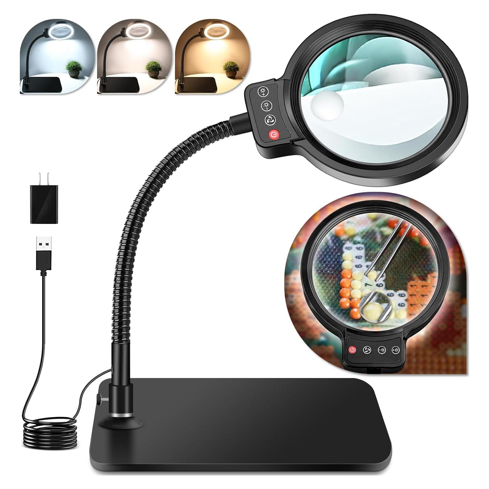 Lupa de Escritorio HQGZQL 30X 10X con Luz y Soporte Flexible